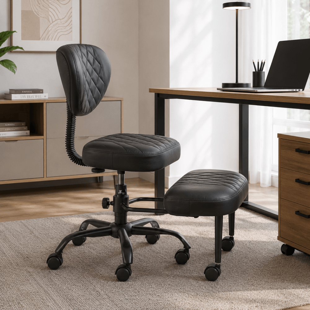 Scaun de ingenuncheat ergonomic, piele ecologica negru/negru, SAMER — imaginea 8