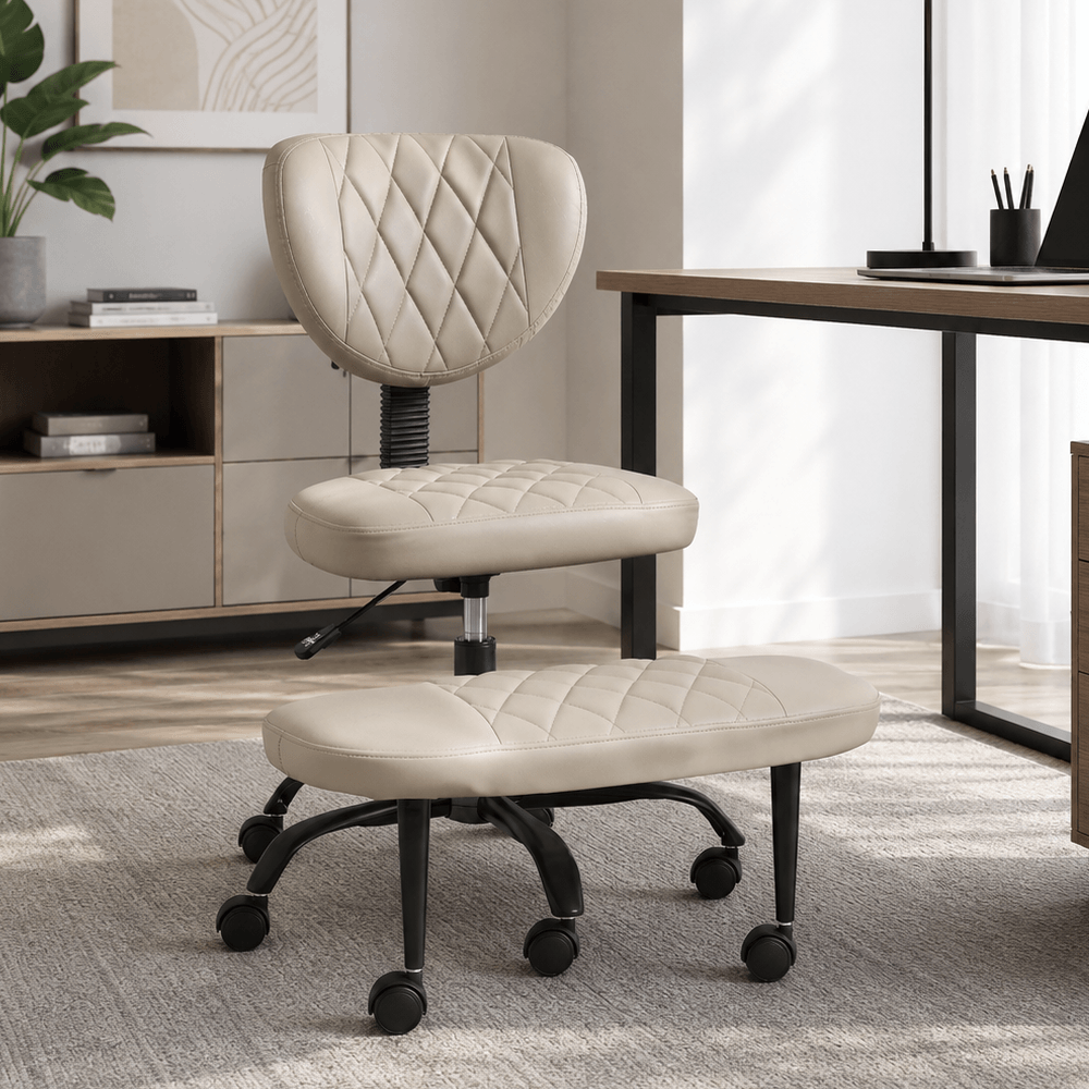 Scaun de ingenuncheat ergonomic, gri-maro Taupe piele ecologica/negru, SAMER — imaginea 8