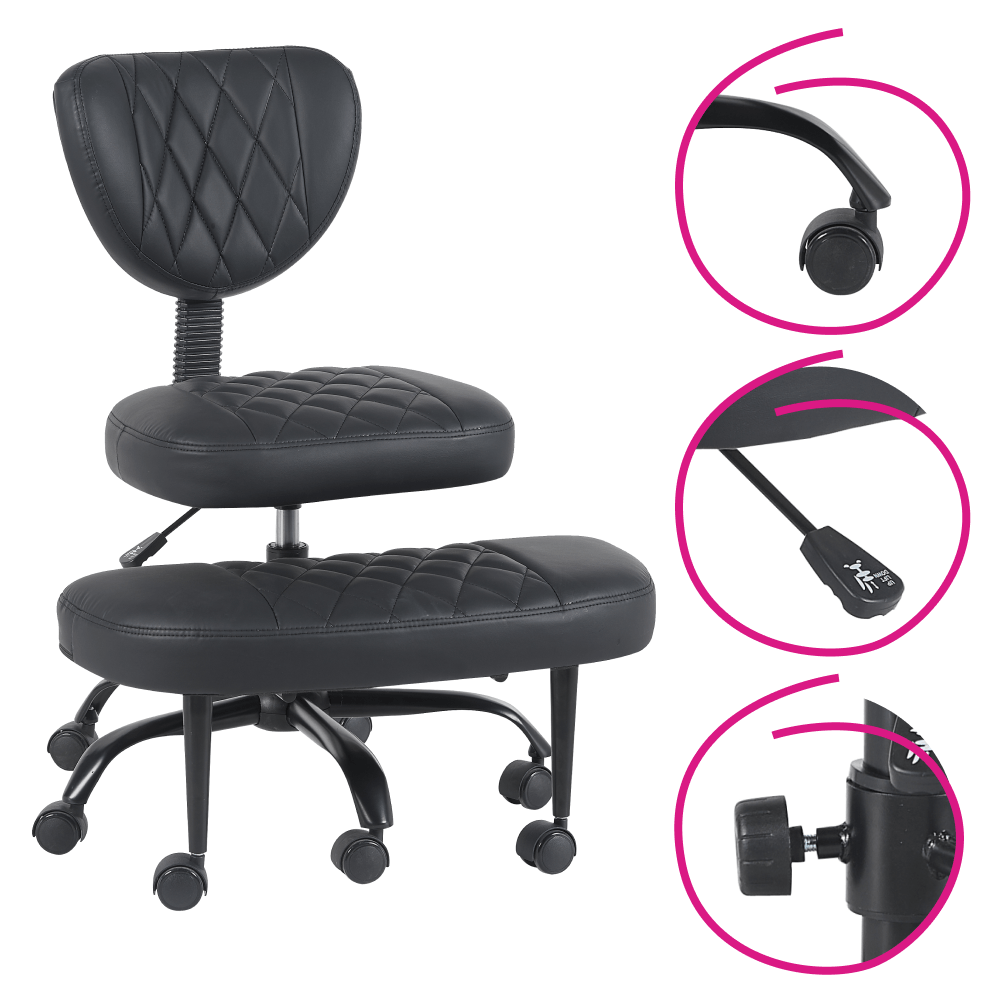 Scaun de ingenuncheat ergonomic, piele ecologica negru/negru, SAMER — imaginea 13