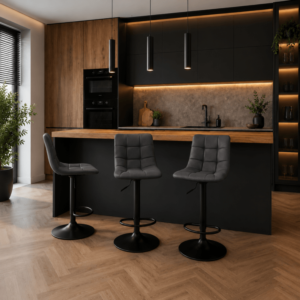 Scaun de bar, gri/negru, LAHELA NEW — imaginea 6