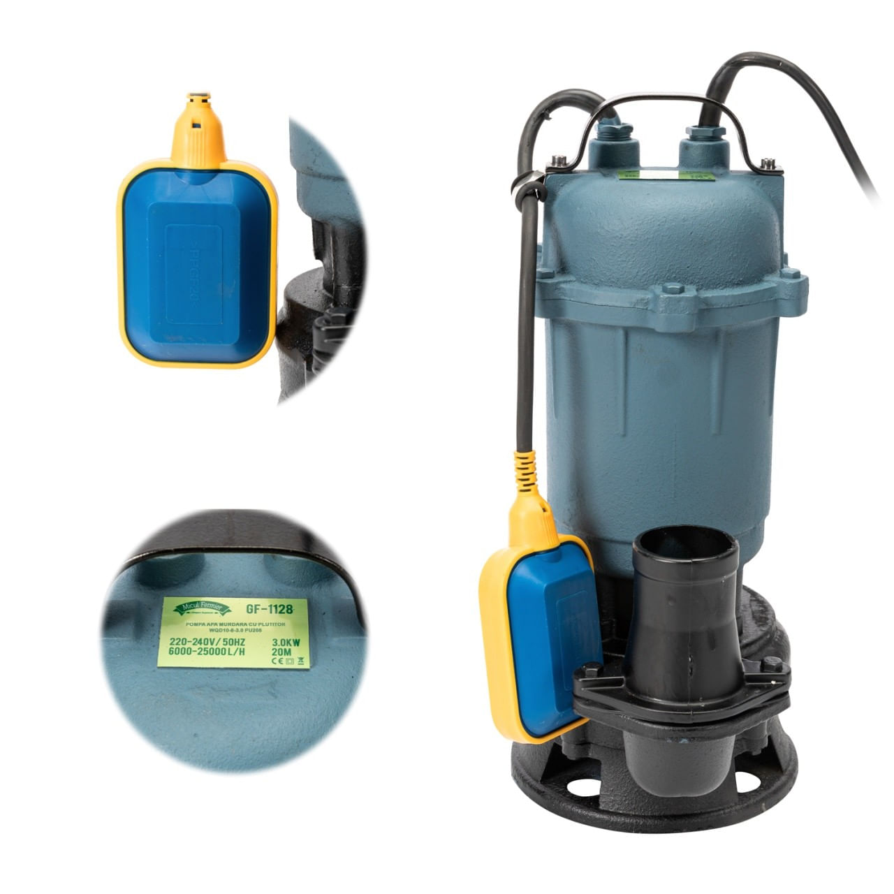 Pompa apa murdara micul fermier, 3 kw, debit maxim 25000 l/h, inaltime maxima de pompare 20 m, corp pompa fonta, cu plut — imaginea 4