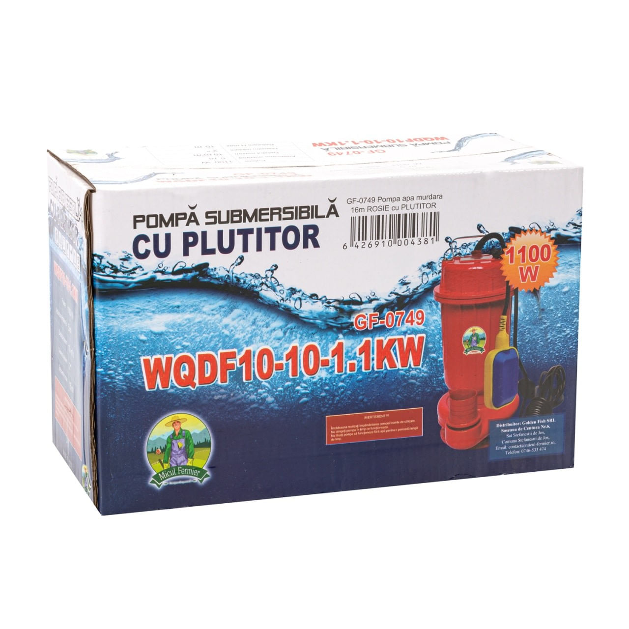Pompa apa murdara micul fermier, 1.1 kw, debit maxim 15000 l/h, inaltime maxima de pompare 15 m, corp pompa fonta, cu pl — imaginea 2