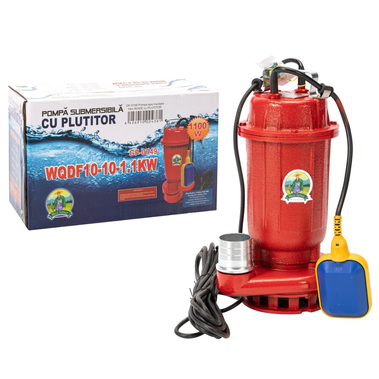 Pompa apa murdara micul fermier, 1.1 kw, debit maxim 15000 l/h, inaltime maxima de pompare 15 m, corp pompa fonta, cu pl — imaginea 3