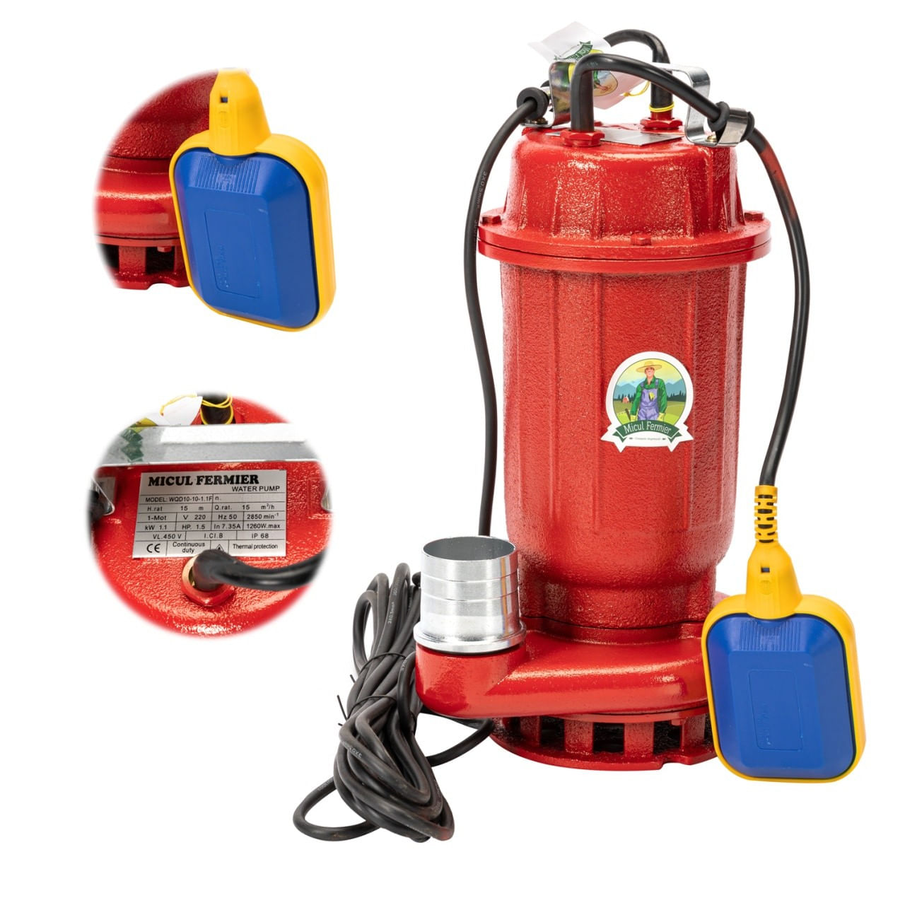 Pompa apa murdara micul fermier, 1.1 kw, debit maxim 15000 l/h, inaltime maxima de pompare 15 m, corp pompa fonta, cu pl — imaginea 5