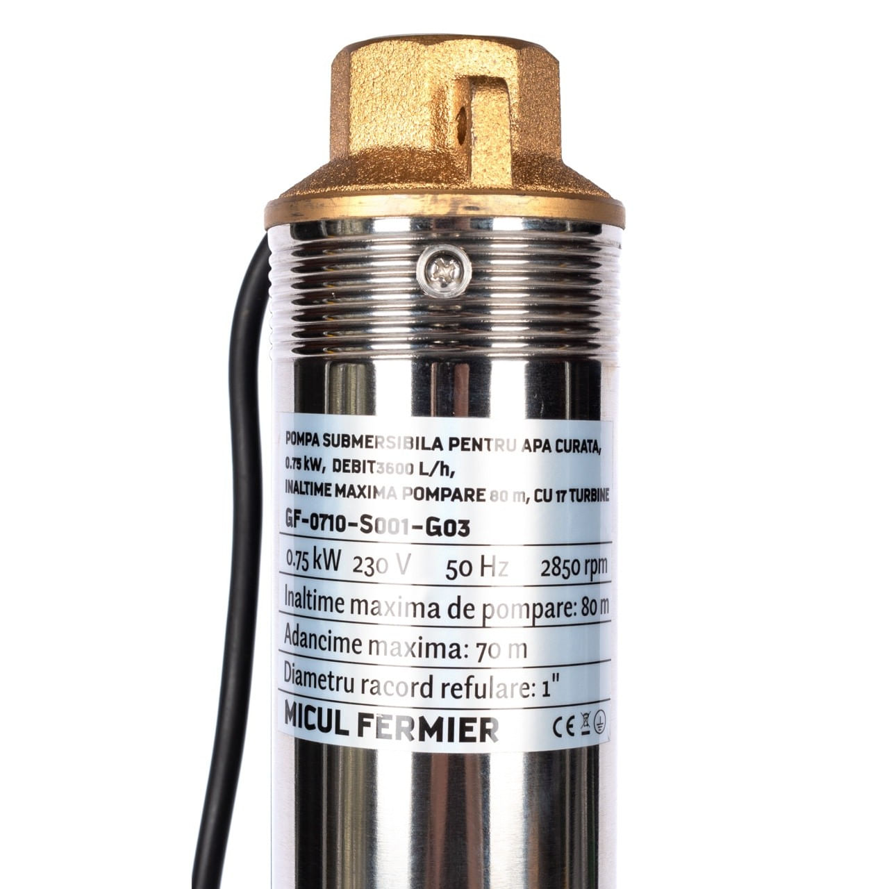 Pompa submersibila micul fermier, diametru 3", 0.75 kw, debit maxim 3600 l/h, inaltime maxima de pompare 80m, 17 turbine — imaginea 2