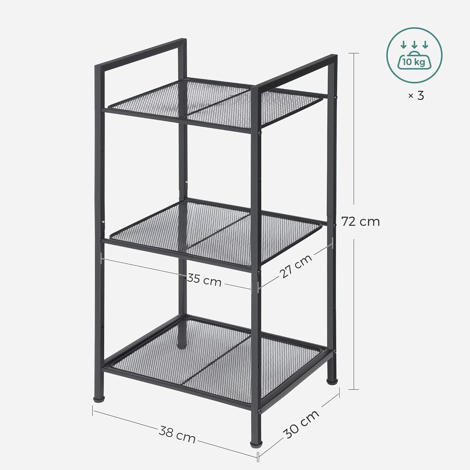Raft metalic cu 3 niveluri, polite ajustabile, pentru baie sau bucatarie, stil industrial, 38x30x72 cm, negru — imaginea 2