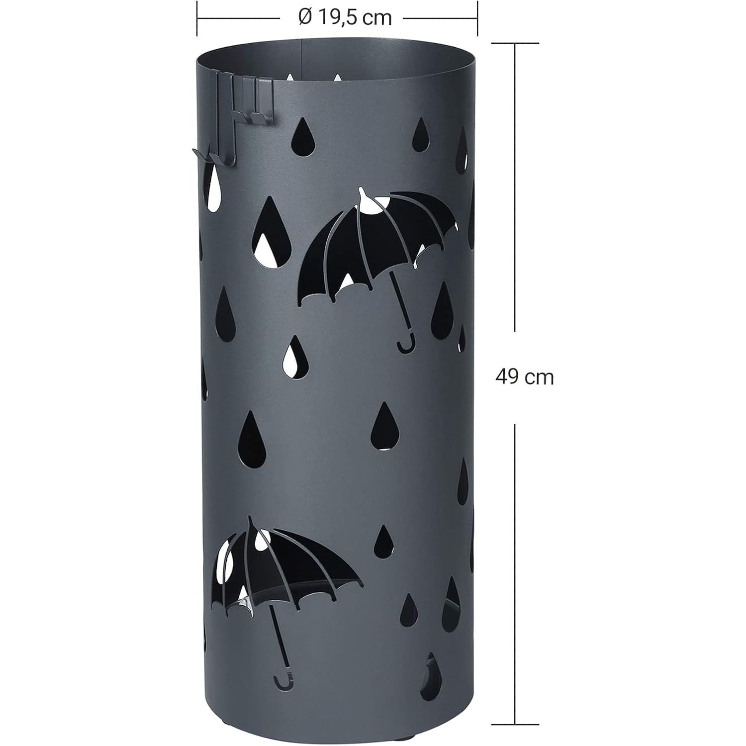 Suport metalic pentru umbrele, cu carlige si tava de picurare, 20x20x49 cm, gri antracit mat — imaginea 3