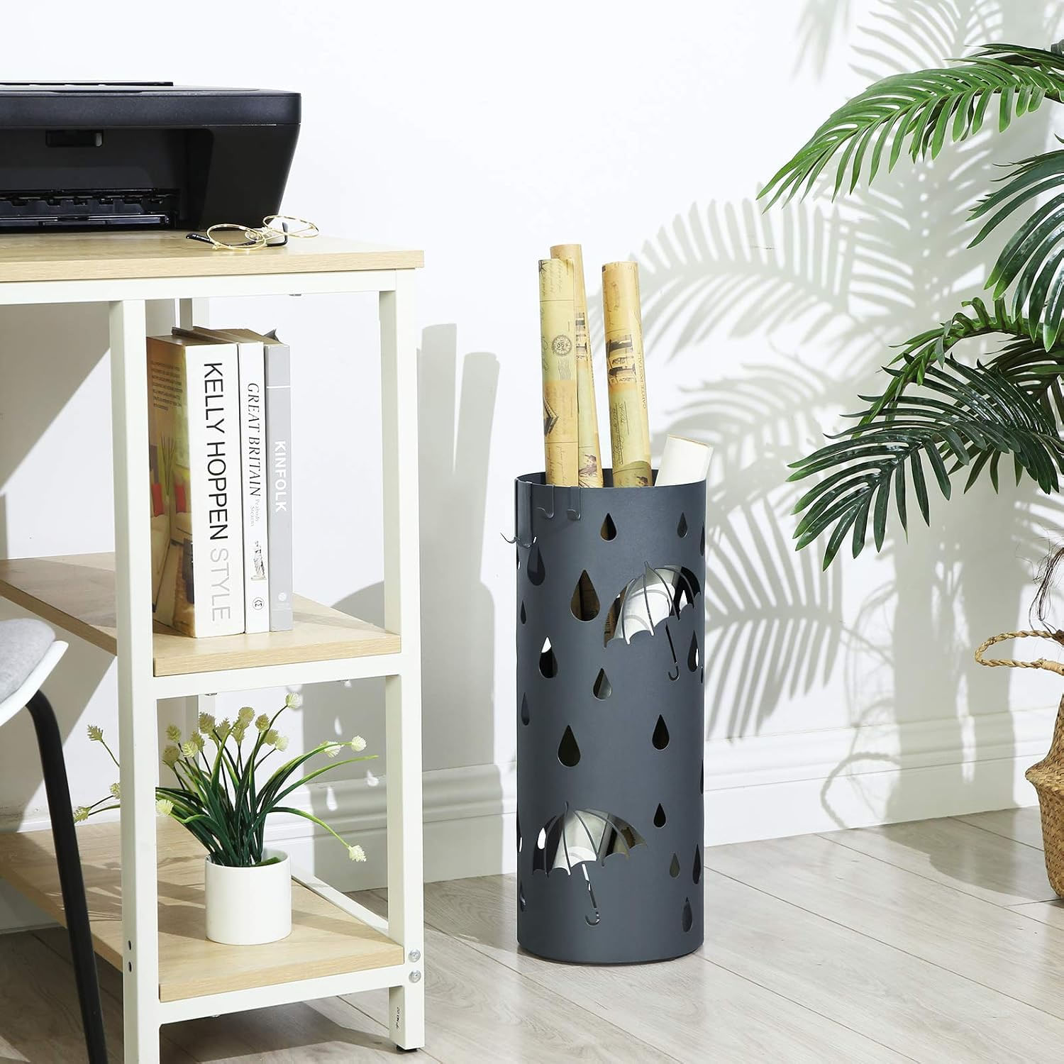Suport metalic pentru umbrele, cu carlige si tava de picurare, 20x20x49 cm, gri antracit mat — imaginea 7