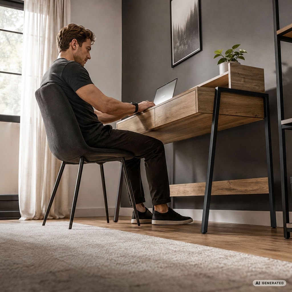 Birou compact, MDF melaminat, cu 2 sertare si raft, cadru metalic, 78x48x95 cm, stejar artisan — imaginea 5