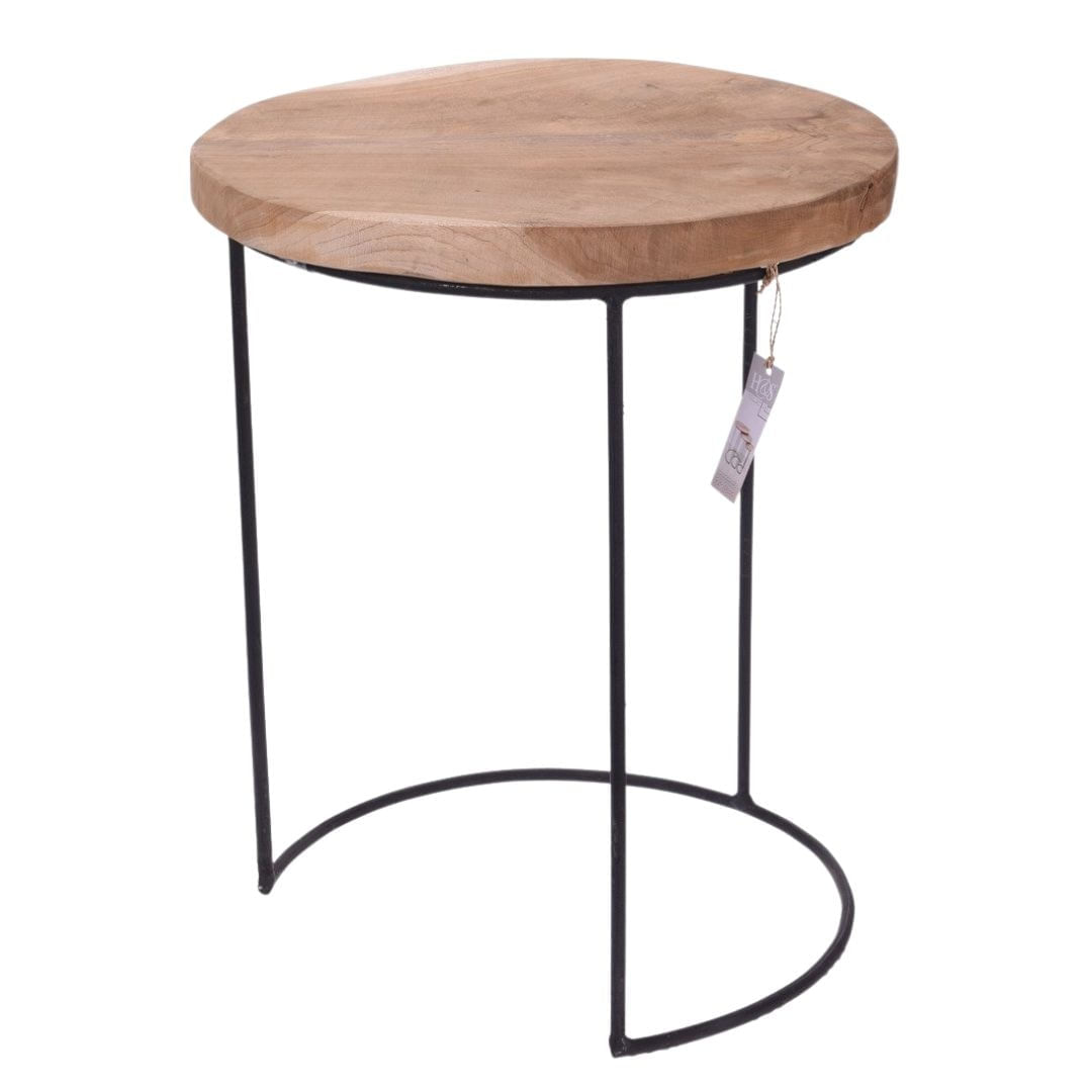 Set 3 masute rotunde, decorative, Home&Styling Collection, lemn de tec si metal — imaginea 3