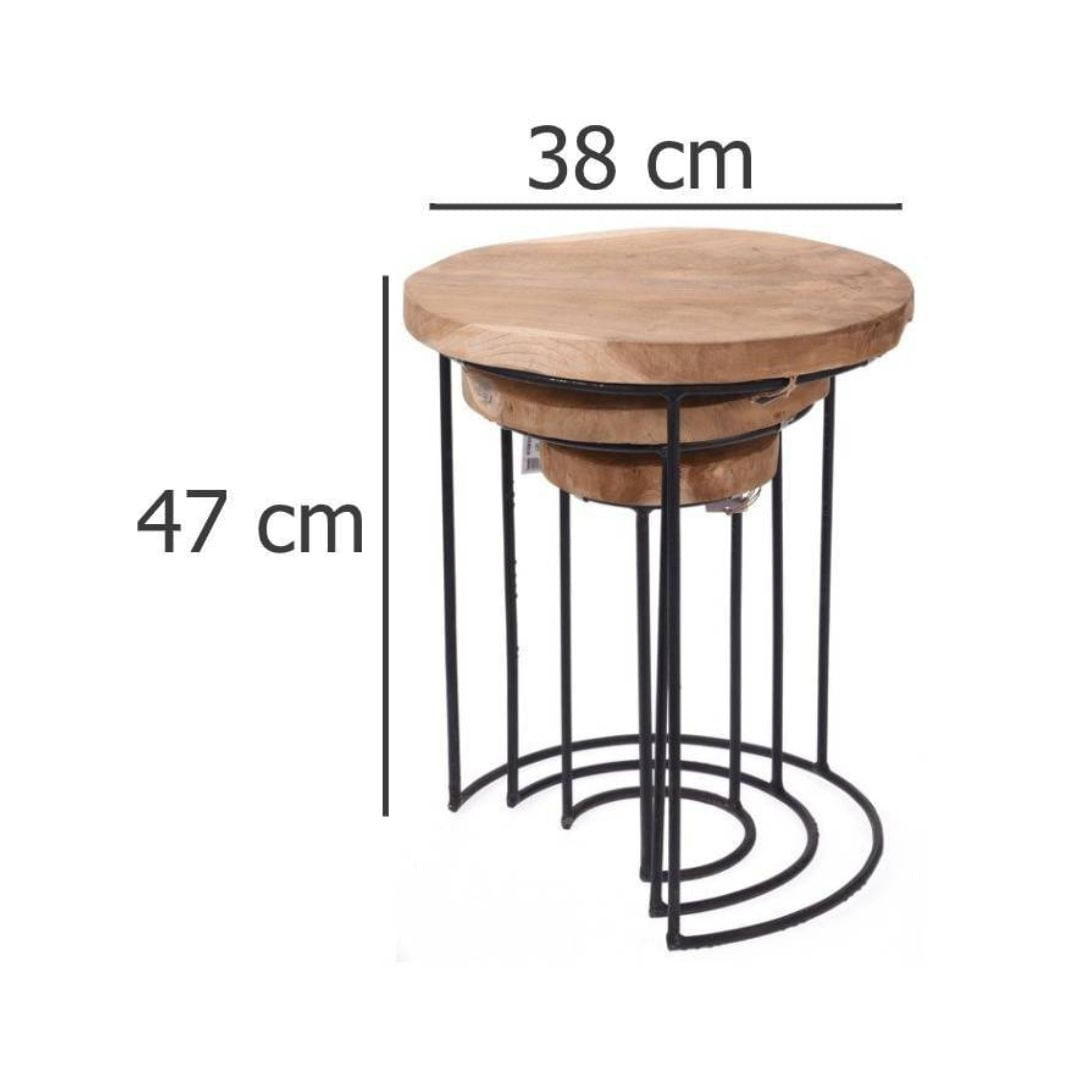Set 3 masute rotunde, decorative, Home&Styling Collection, lemn de tec si metal — imaginea 4