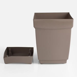 Ghiveci Patrați Bej cu Farfurie Integrată din Plastic — imaginea 2