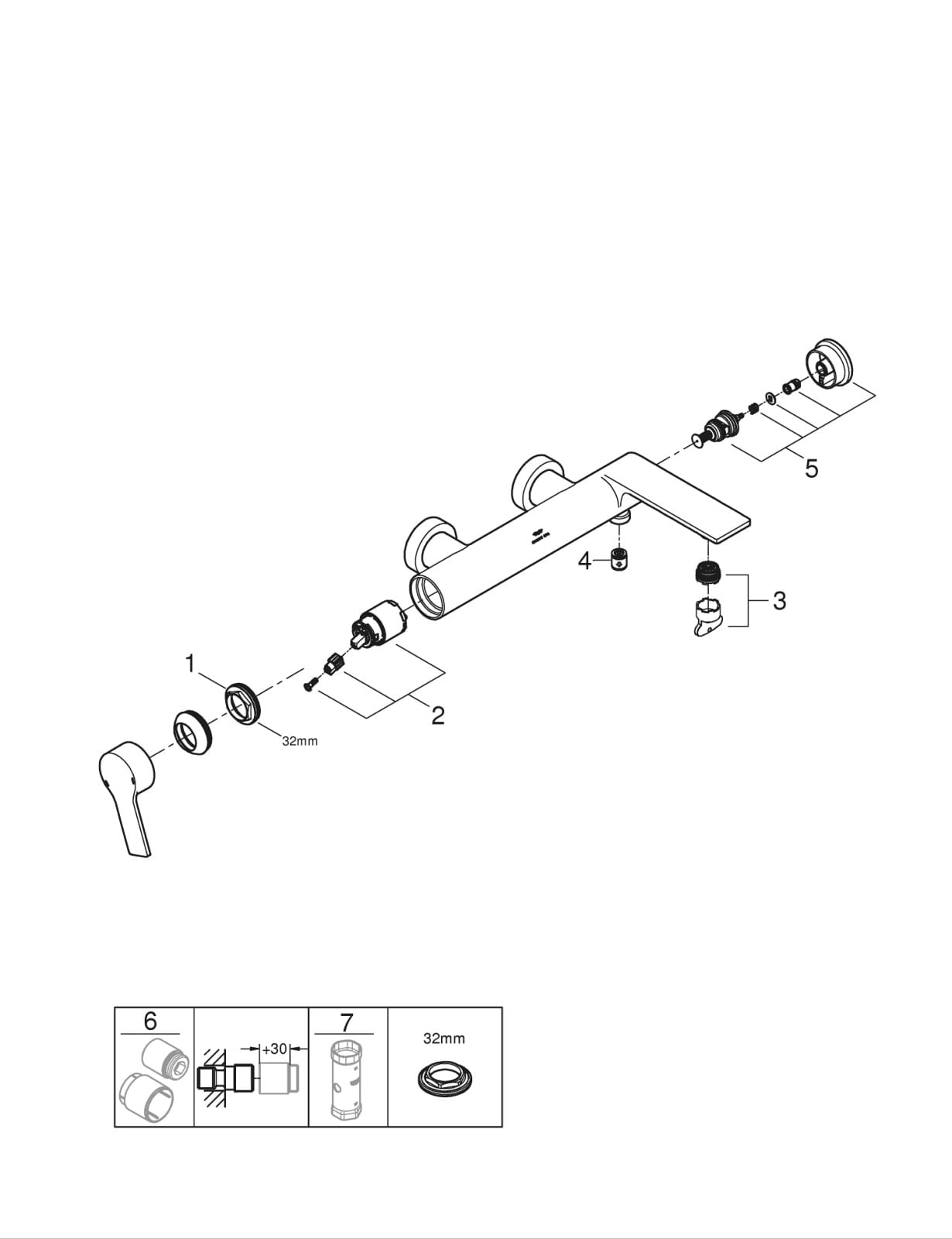 Baterie cada Grohe 32826DL1, Allure, aparenta, diverter, mat, cupru — imaginea 5