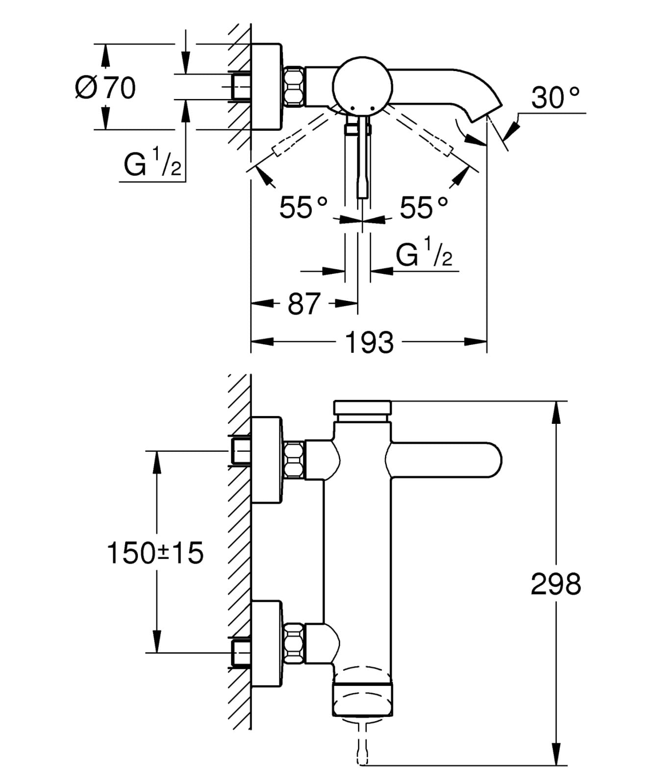 Baterie cada Grohe 25250AL1, Essence, aparenta, monocomanda, diverter, mat, grafit — imaginea 3