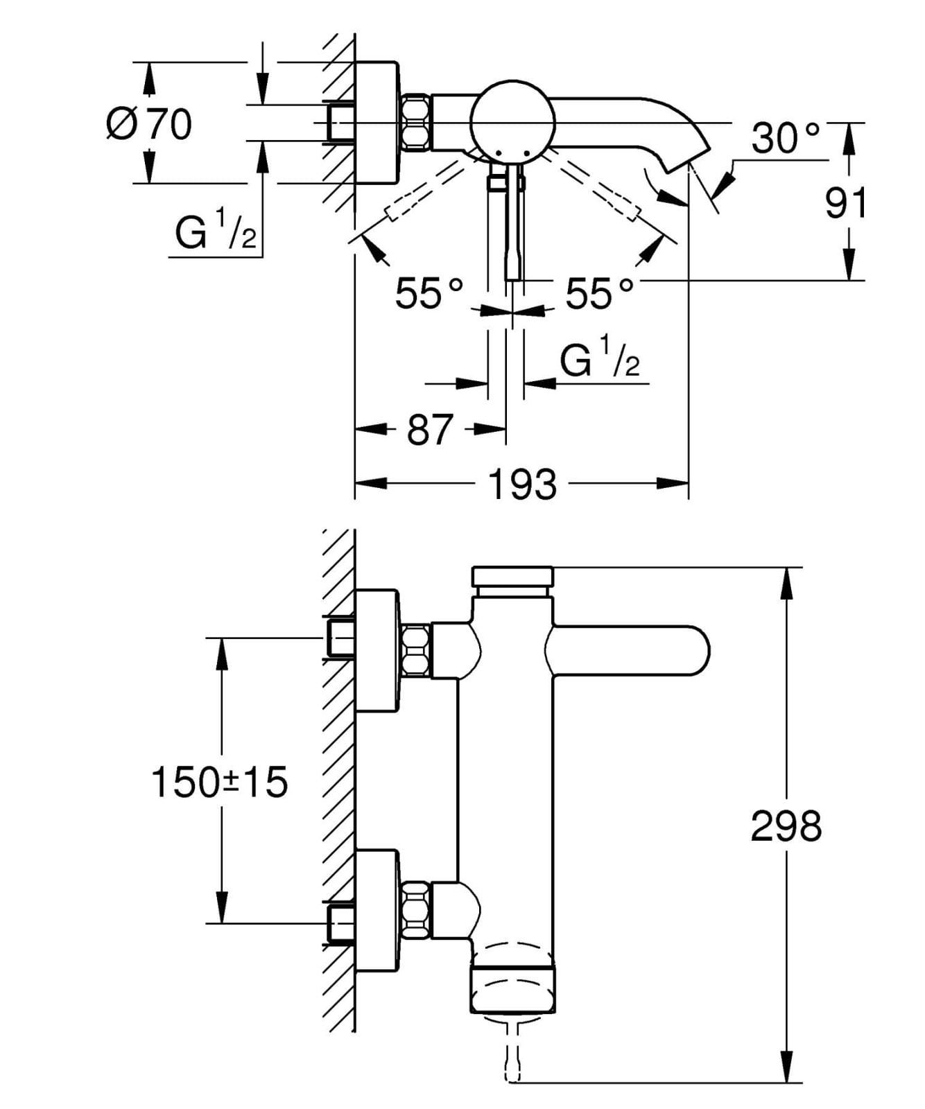 Baterie cada Grohe 33624DC1, Essence, 1/2'', aparenta, mat, otel satinat — imaginea 3
