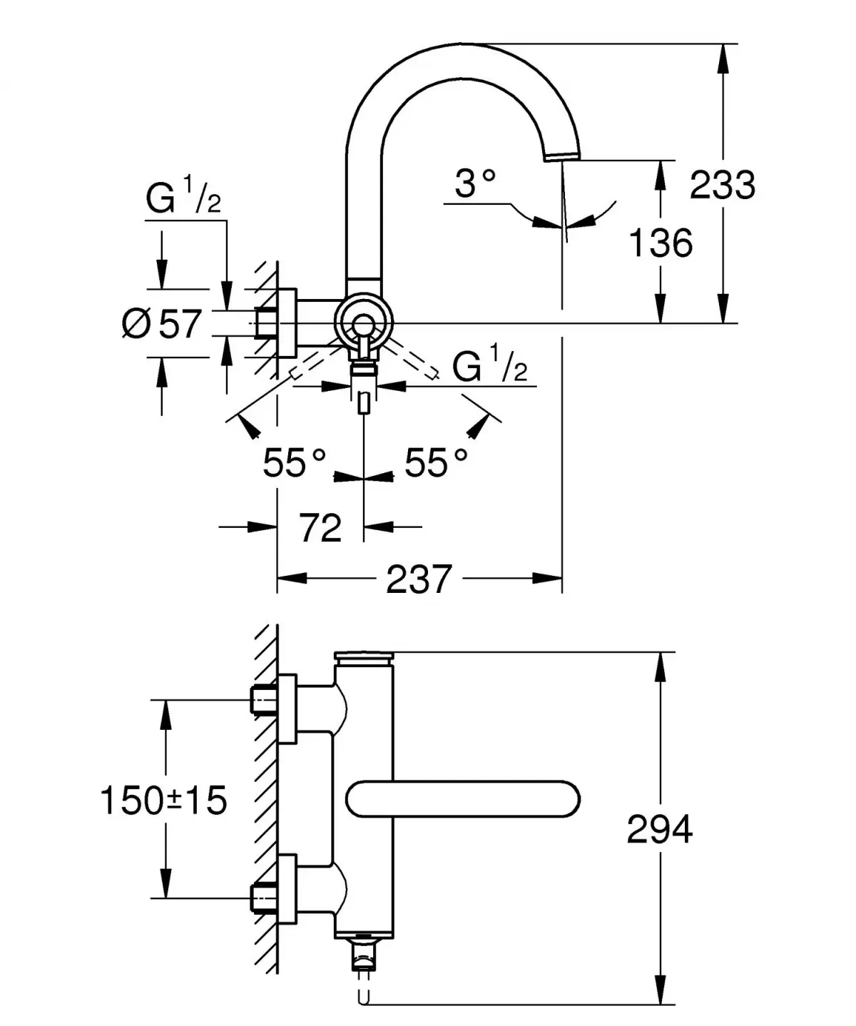 Baterie cada Grohe Atrio 32652AL3, 1/2'', aparenta, diverter, mat, grafit — imaginea 4