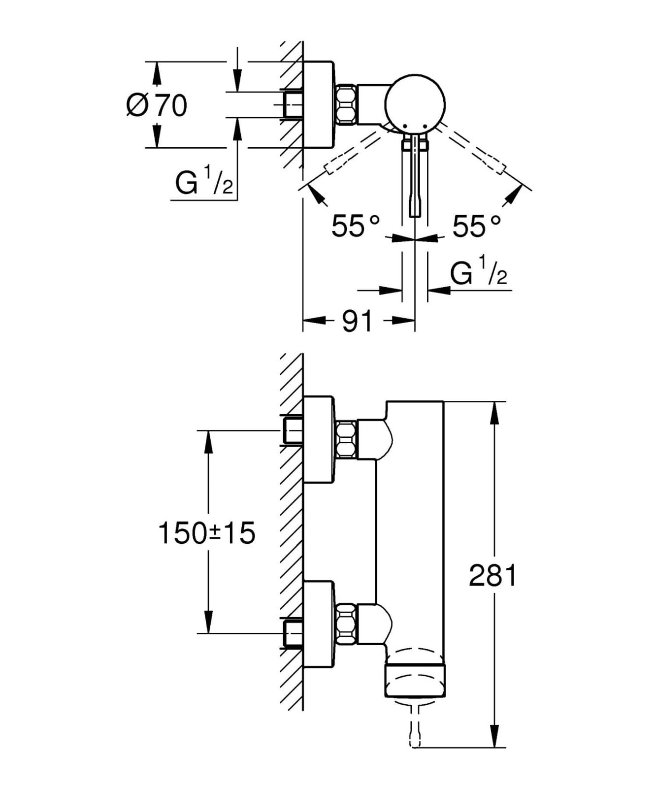 Baterie dus Grohe 25252DL1, Essence, 1/2'', aparenta, mat, cupru — imaginea 2