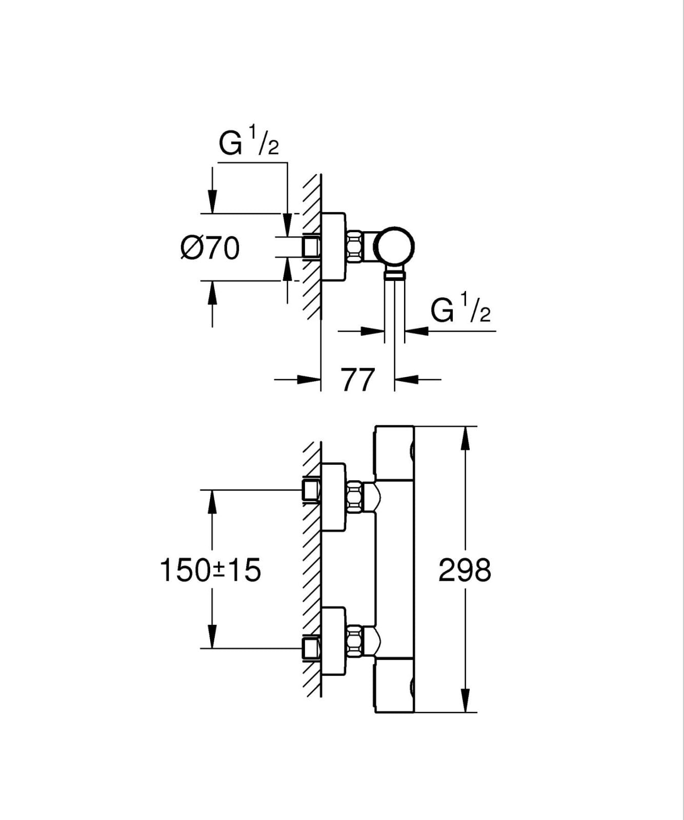 Baterie dus Grohe 34765A00, Grohtherm 800, aparenta, termostat, lucios, grafit — imaginea 6