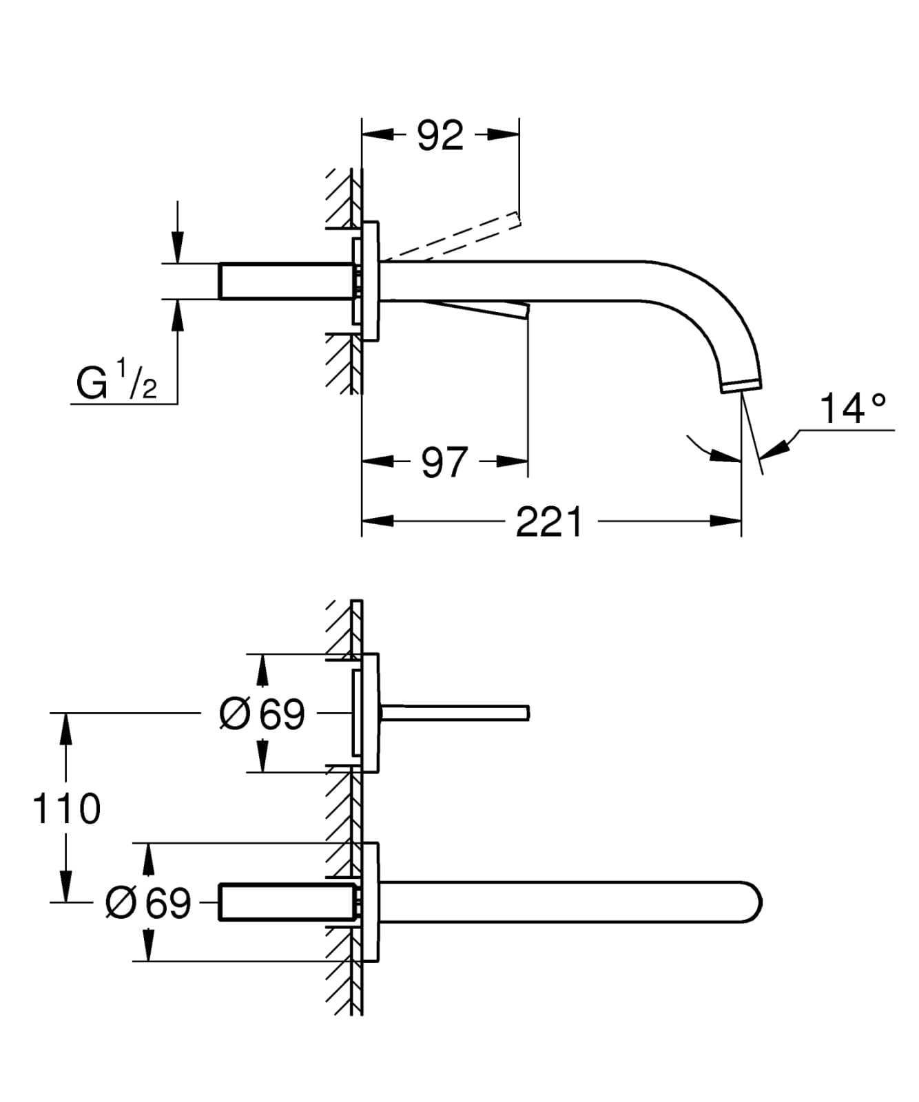 Baterie lavoar Grohe 19918GL3, Atrio, 1/2'', 221 mm, lucios, auriu — imaginea 2