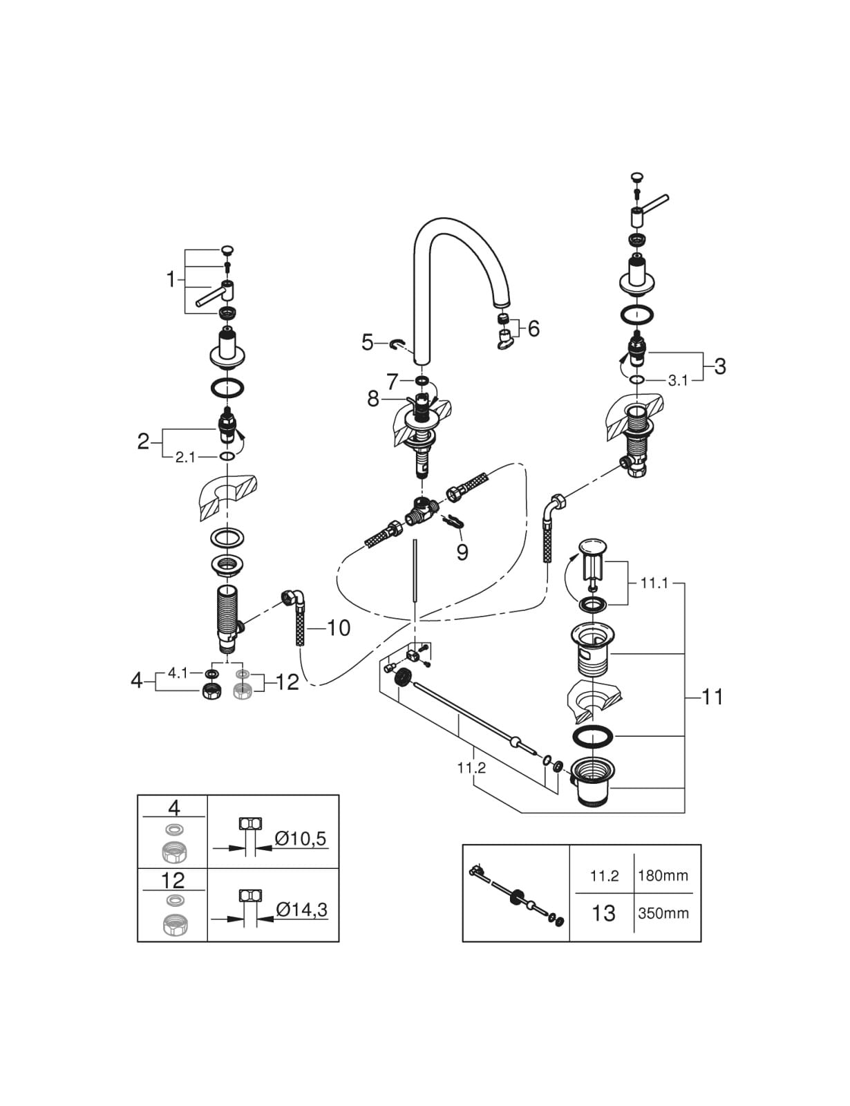 Baterie lavoar Grohe 20009AL3, Atrio, pe blat, M, 291 mm, ventil, mat, grafit — imaginea 3