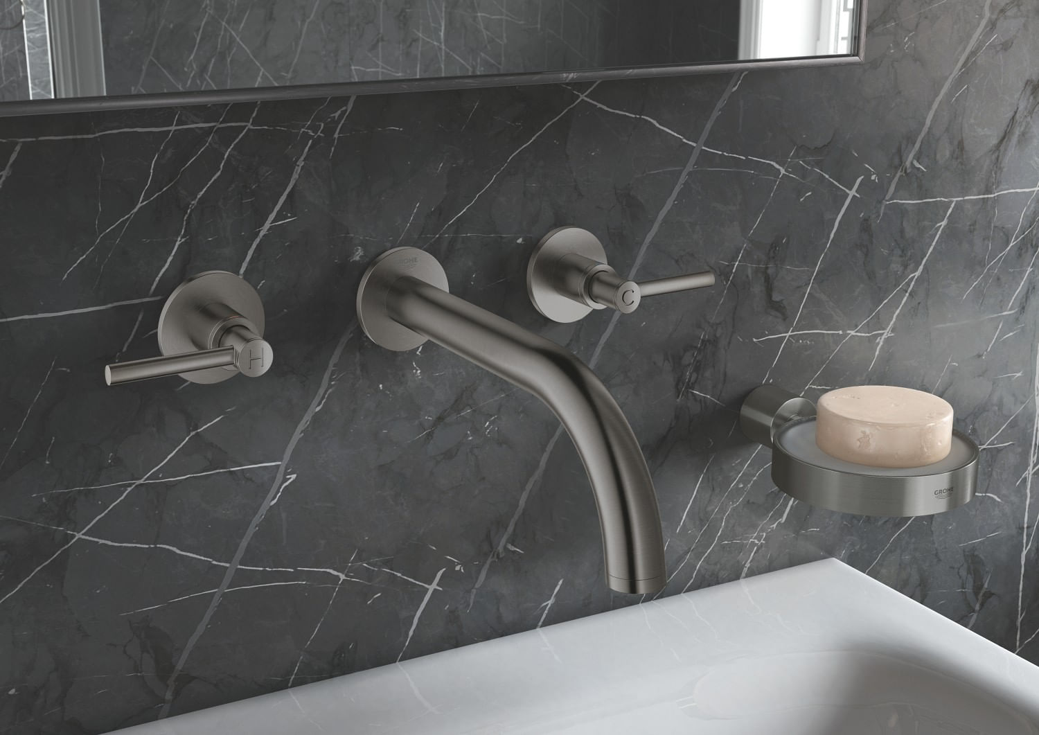 Baterie lavoar Grohe 20169AL3, Atrio, 1/2", L, pe perete, dubla comanda, mat, grafit — imaginea 3