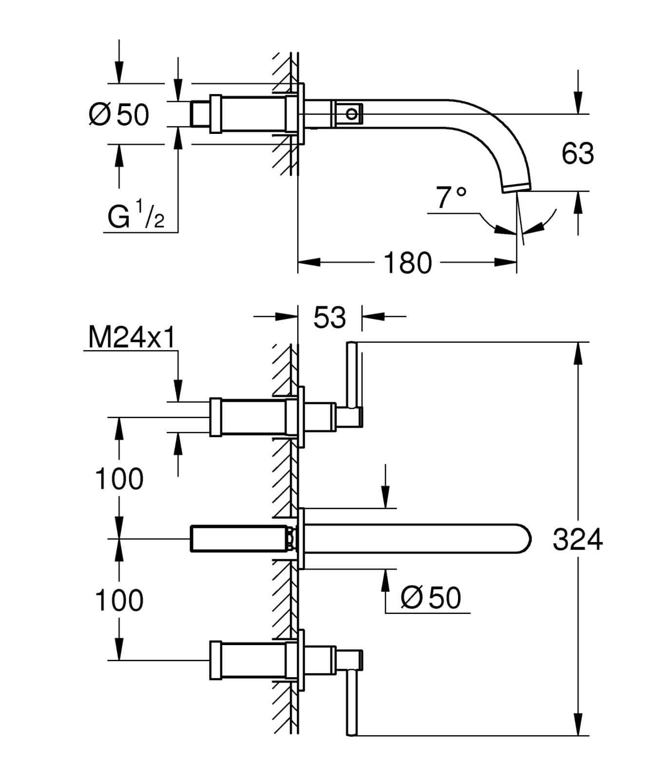 Baterie lavoar Grohe 20169AL3, Atrio, 1/2", L, pe perete, dubla comanda, mat, grafit — imaginea 5