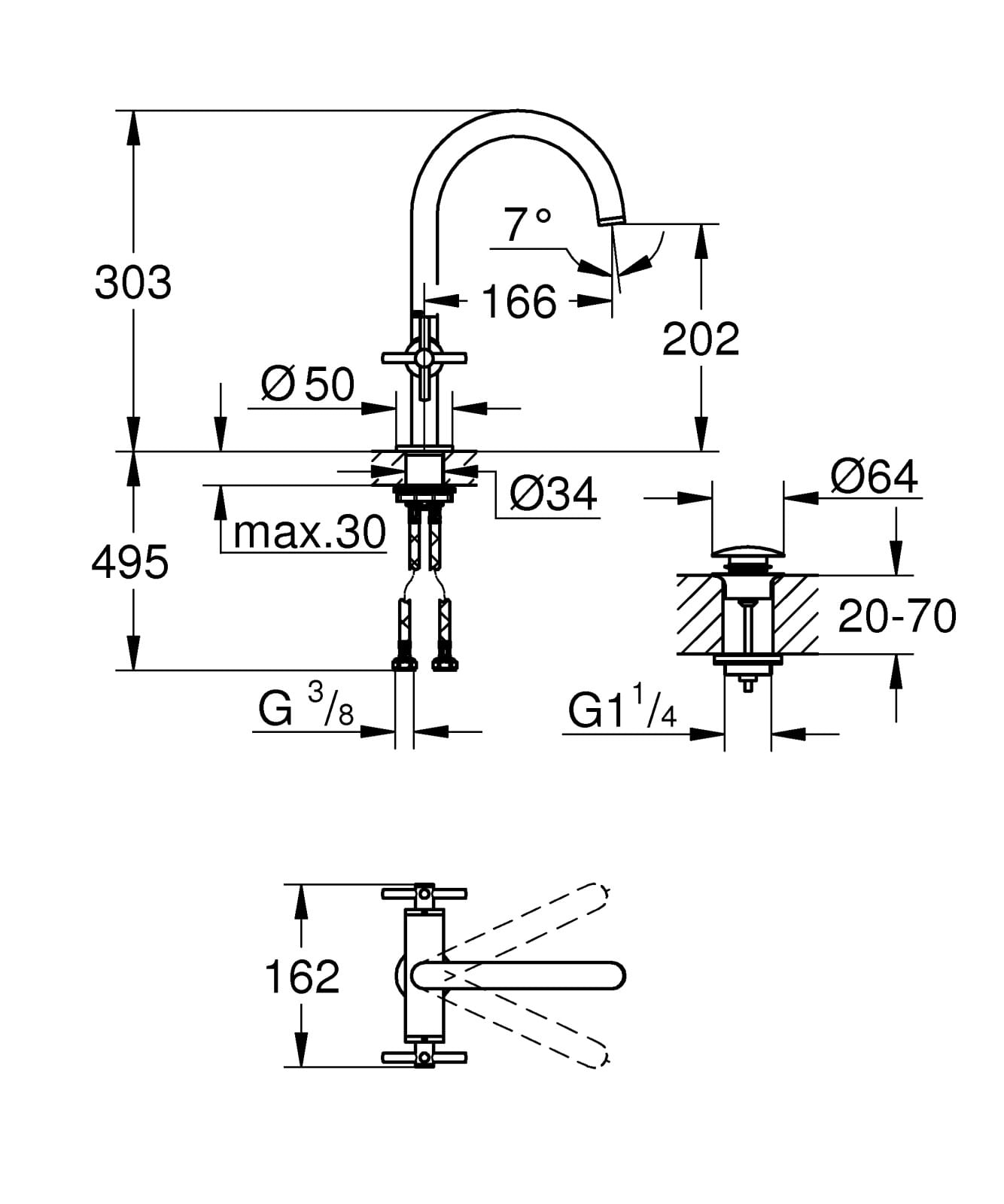 Baterie lavoar Grohe 21019AL3, Atrio, 3/8'', L, 303 mm, ventil, lucios, grafit — imaginea 6