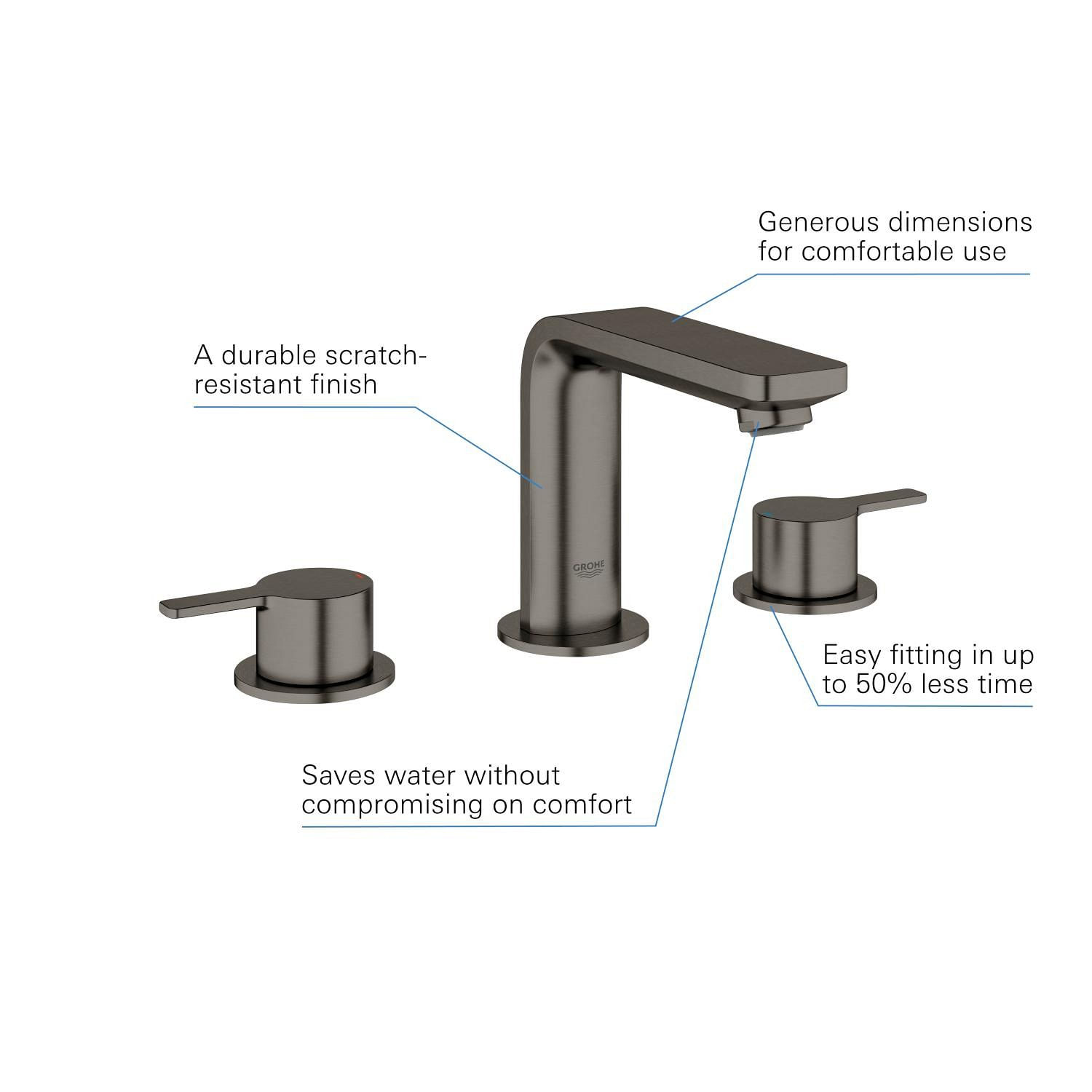 Baterie lavoar Grohe 20304AL1, Lineare, S, 120 mm, ventil, mat, grafit — imaginea 3