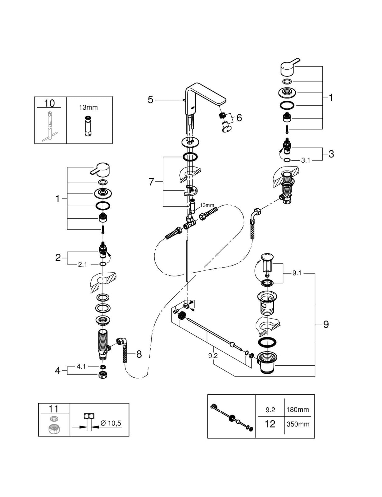 Baterie lavoar Grohe 20304AL1, Lineare, S, 120 mm, ventil, mat, grafit — imaginea 4