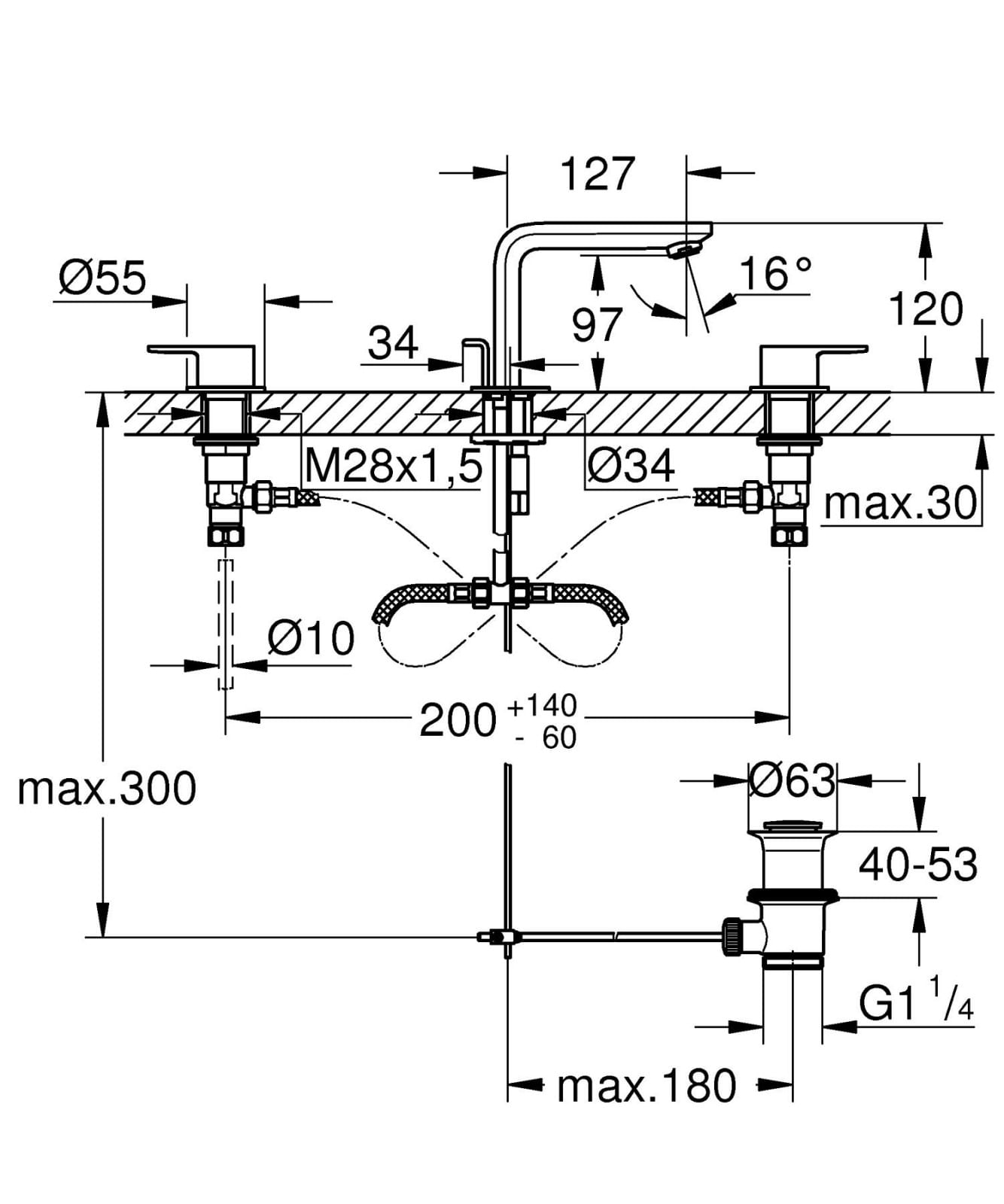 Baterie lavoar Grohe 20304AL1, Lineare, S, 120 mm, ventil, mat, grafit — imaginea 5
