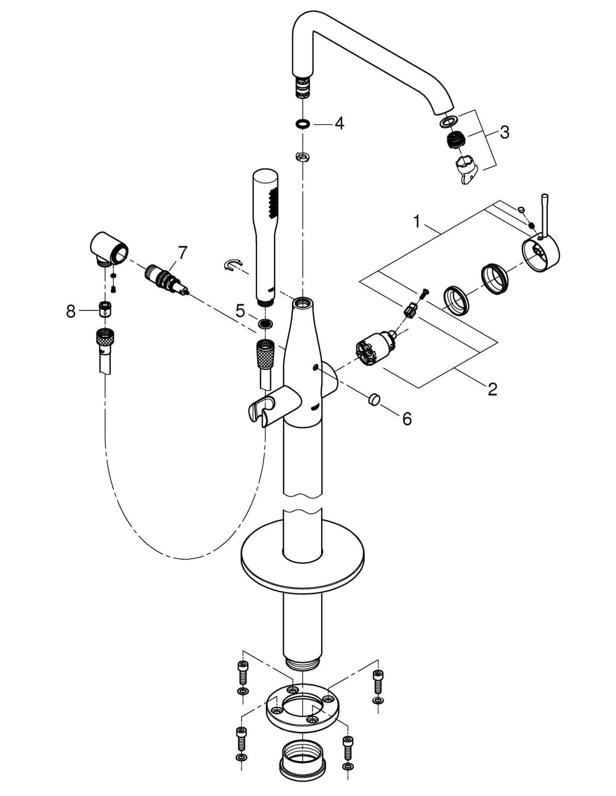 Baterie cada Grohe 25248GN1, Essence, 1/2'', pe podea, set dus, necesita valva, mat, auriu — imaginea 4