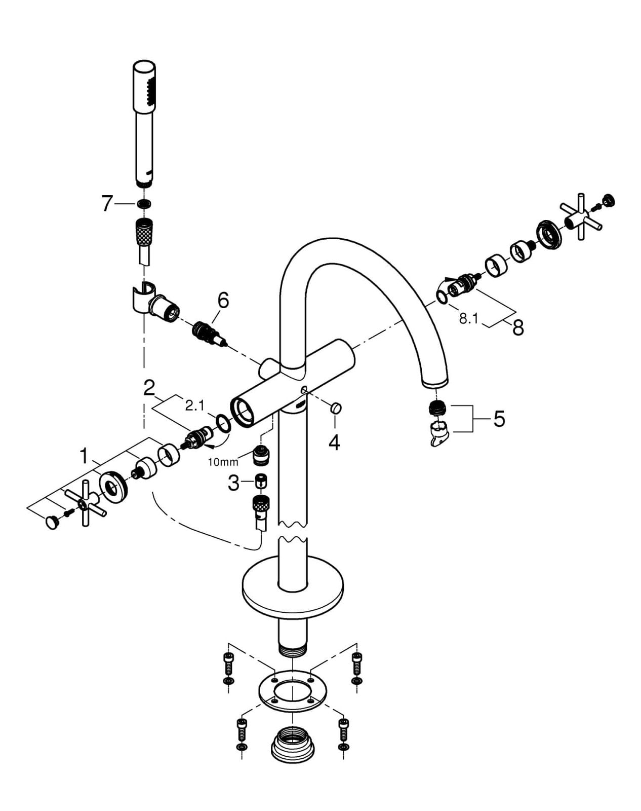 Baterie cada Grohe 25044AL3, Atrio, 1/2'', pe podea, set dus, necesita valva, mat, grafit — imaginea 4