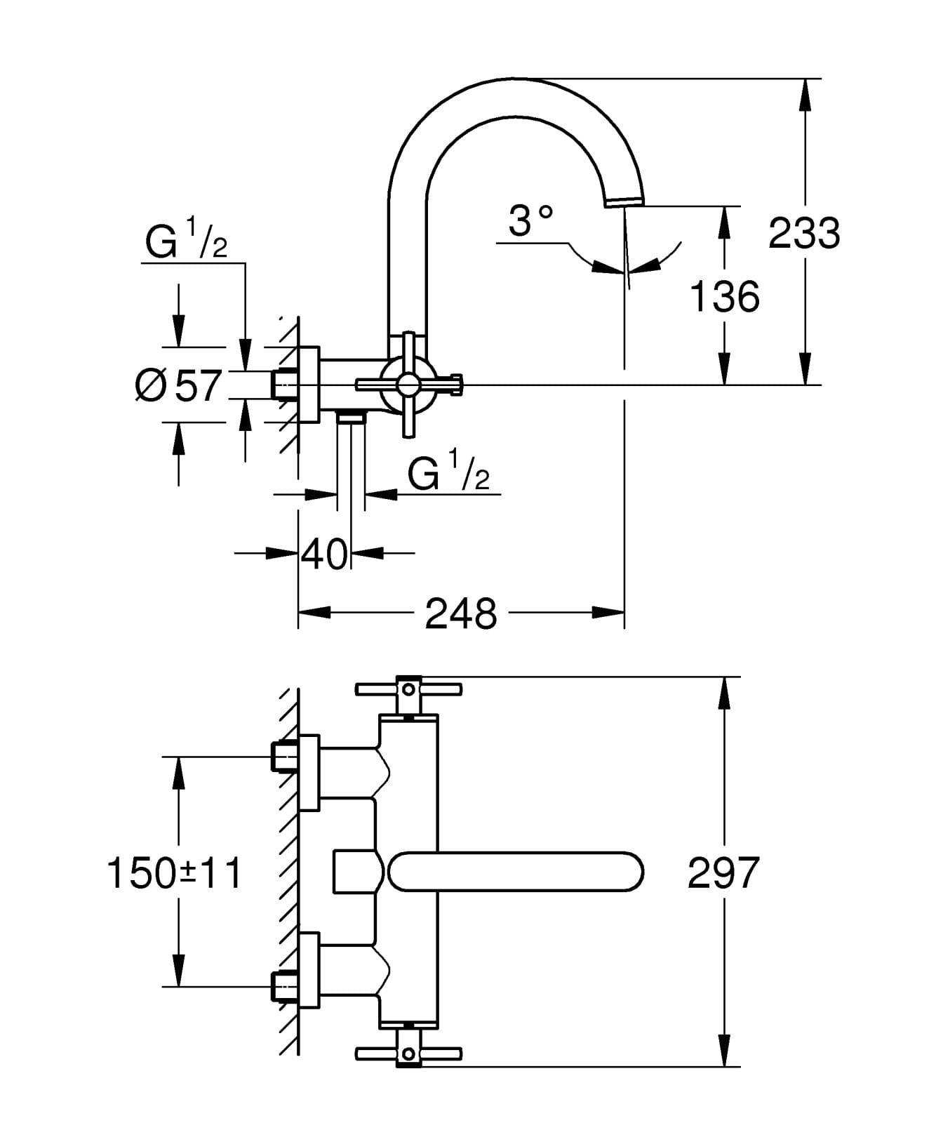 Baterie cada Grohe 25010al3, Atrio, aparenta, dubla comanda, diverter, mat, grafit — imaginea 2