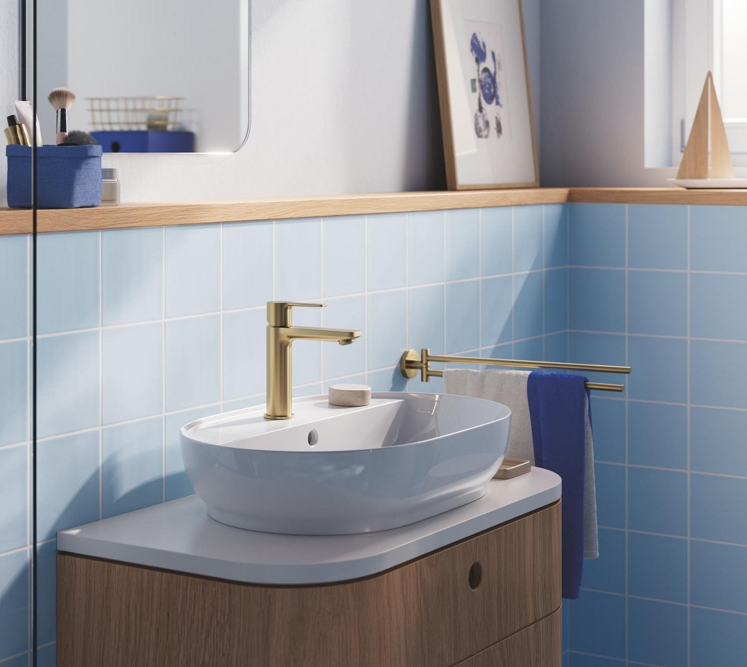 Baterie lavoar Grohe 23106GN1, Lineare, M, 180 mm, ventil, mat, auriu — imaginea 5