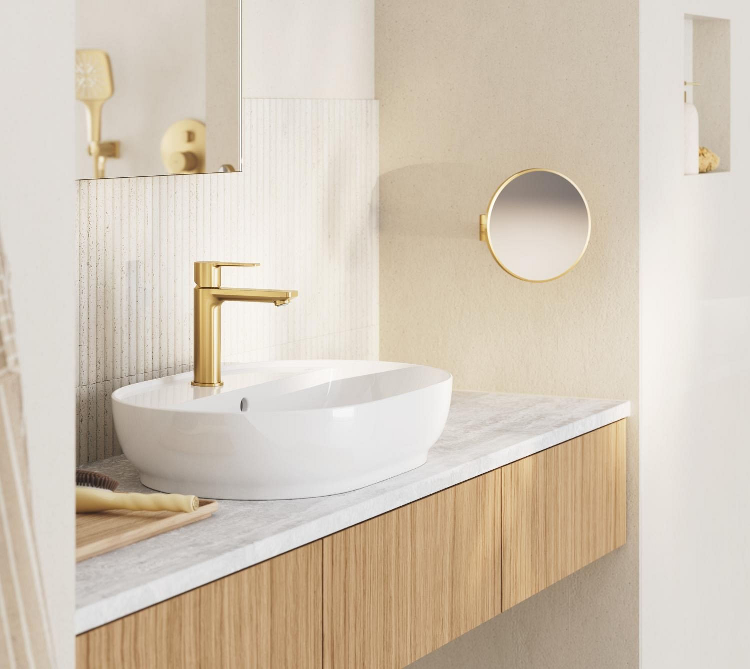 Baterie lavoar Grohe 23106GN1, Lineare, M, 180 mm, ventil, mat, auriu — imaginea 8