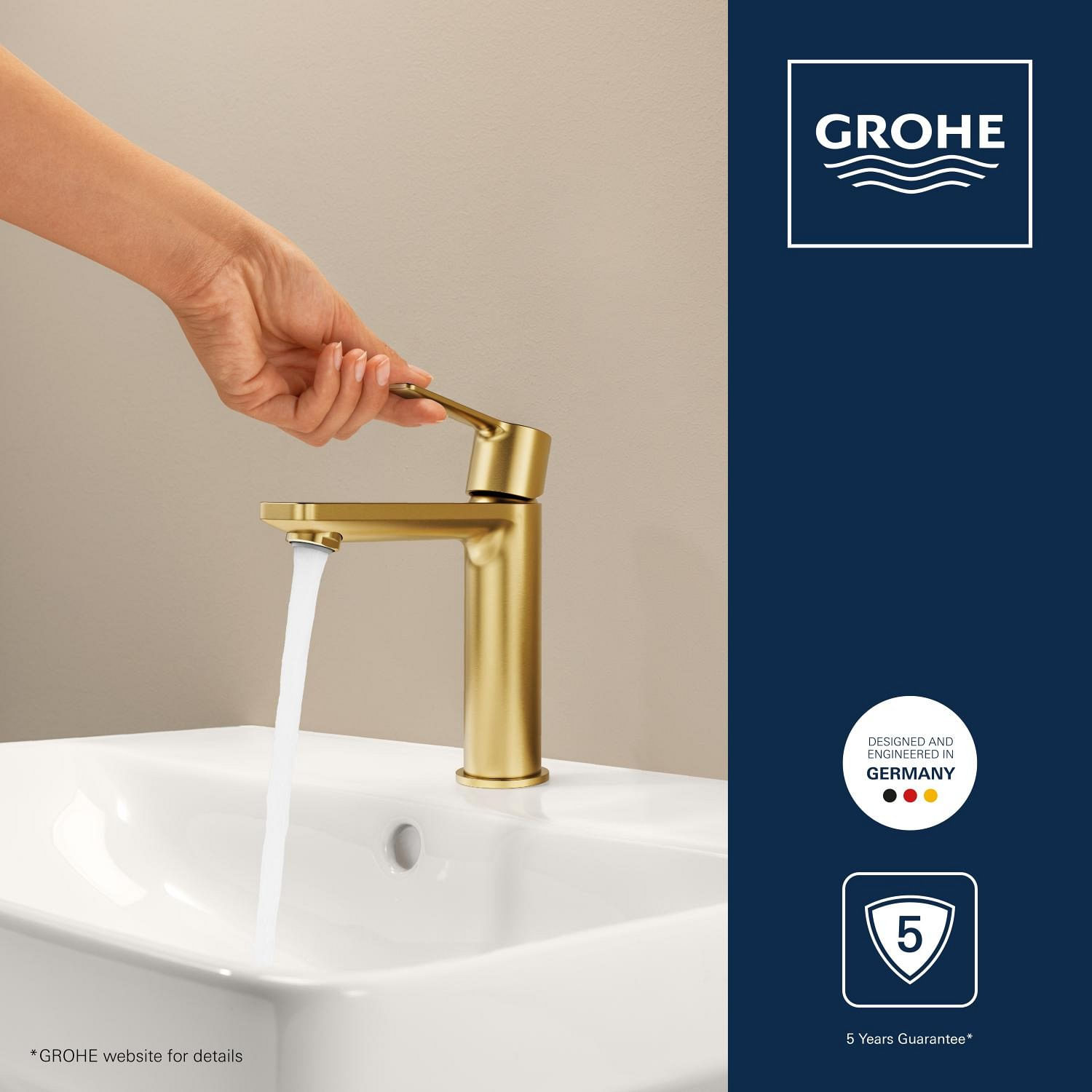 Baterie lavoar Grohe 23106GN1, Lineare, M, 180 mm, ventil, mat, auriu — imaginea 9