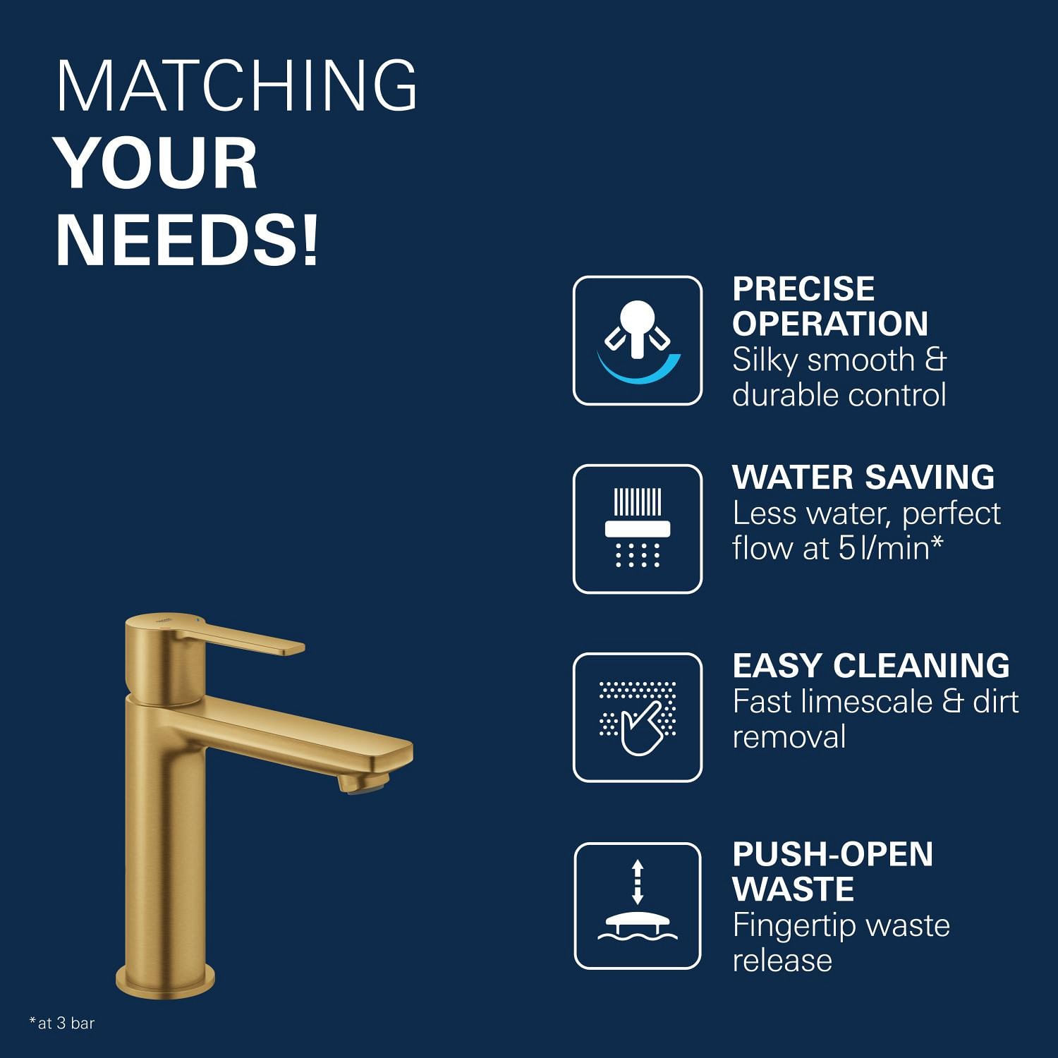 Baterie lavoar Grohe 23106GN1, Lineare, M, 180 mm, ventil, mat, auriu — imaginea 11