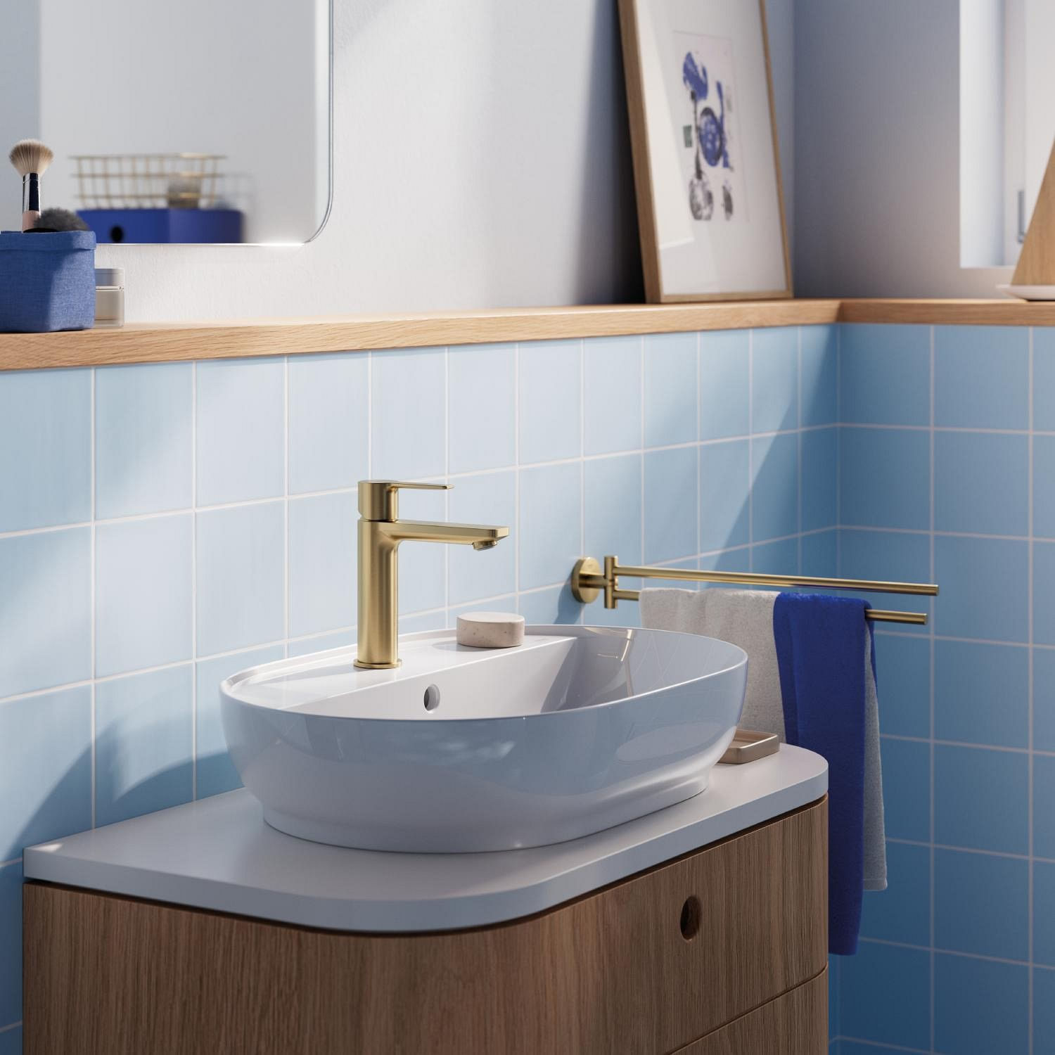 Baterie lavoar Grohe 23106GN1, Lineare, M, 180 mm, ventil, mat, auriu — imaginea 14