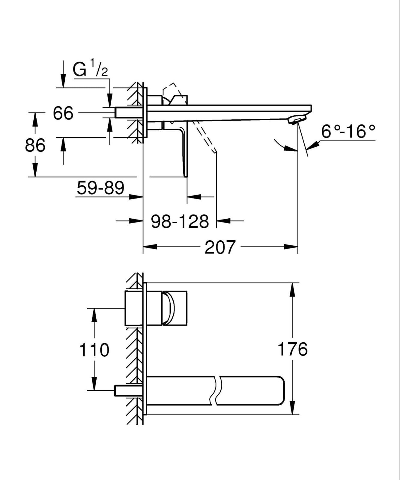 Baterie lavoar Grohe 23444GN1, Lineare, pe perete, 207 mm, necesita valva, mat, auriu — imaginea 5