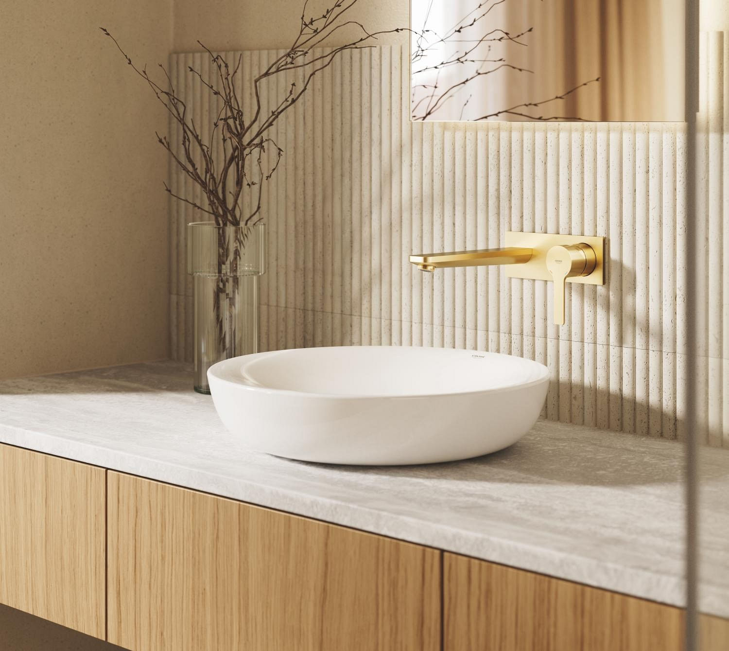 Baterie lavoar Grohe 23444GN1, Lineare, pe perete, 207 mm, necesita valva, mat, auriu — imaginea 9