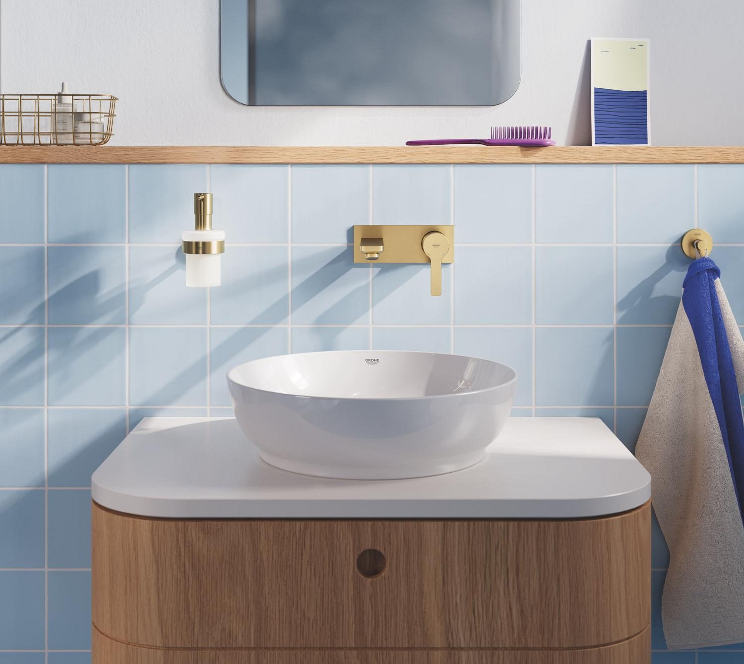 Baterie lavoar Grohe 23444GN1, Lineare, pe perete, 207 mm, necesita valva, mat, auriu — imaginea 11