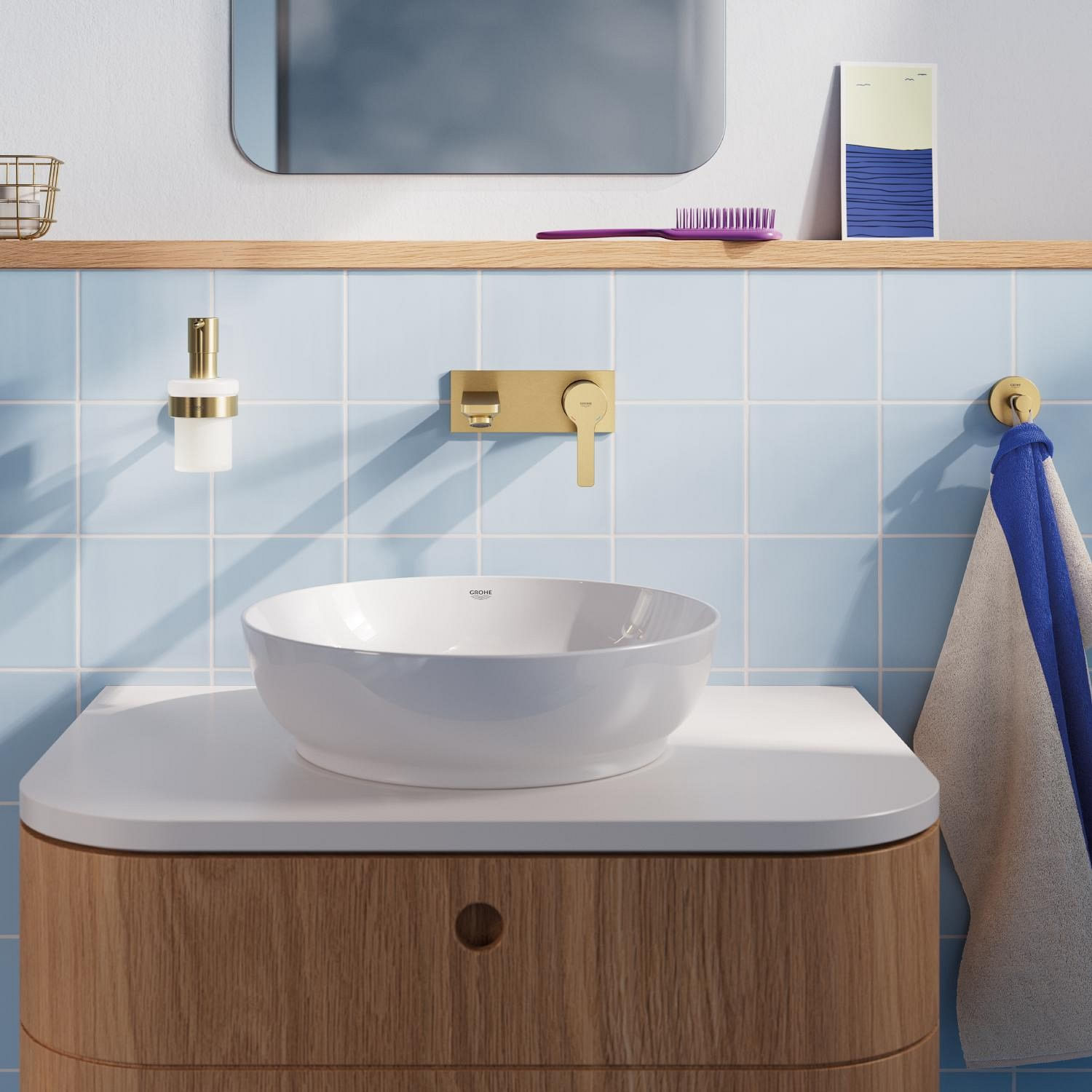 Baterie lavoar Grohe 23444GN1, Lineare, pe perete, 207 mm, necesita valva, mat, auriu — imaginea 13