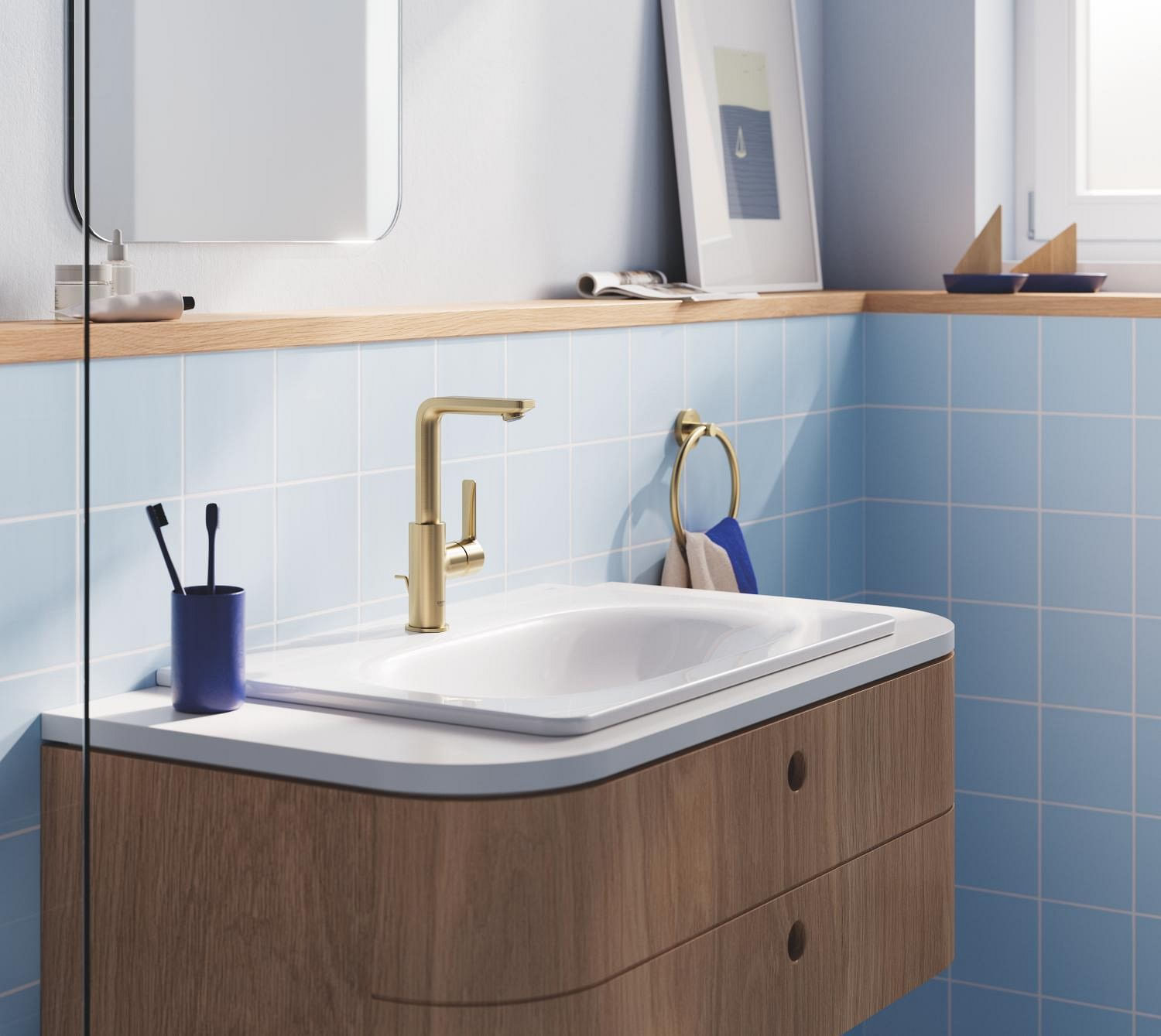 Baterie lavoar Grohe 23296GN1, Lineare, L, 252 mm, ventil, mat, auriu — imaginea 10