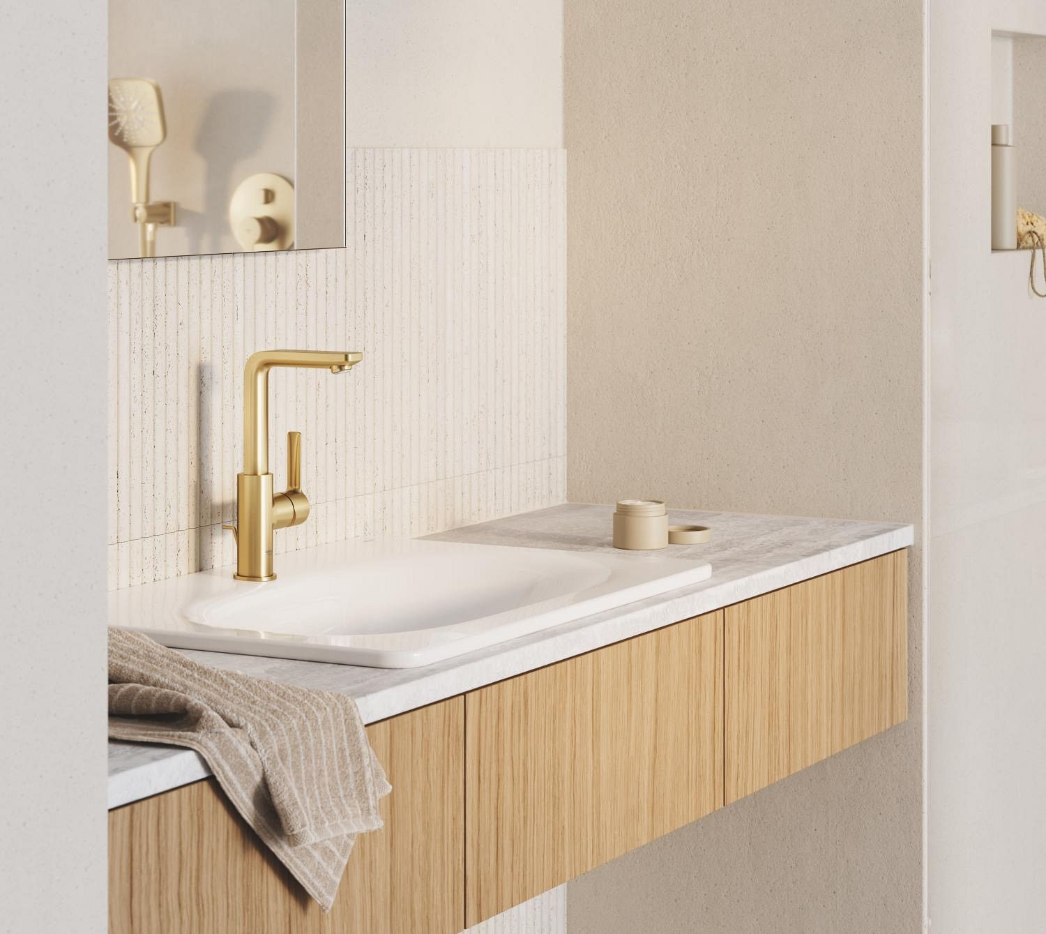Baterie lavoar Grohe 23296GN1, Lineare, L, 252 mm, ventil, mat, auriu — imaginea 11