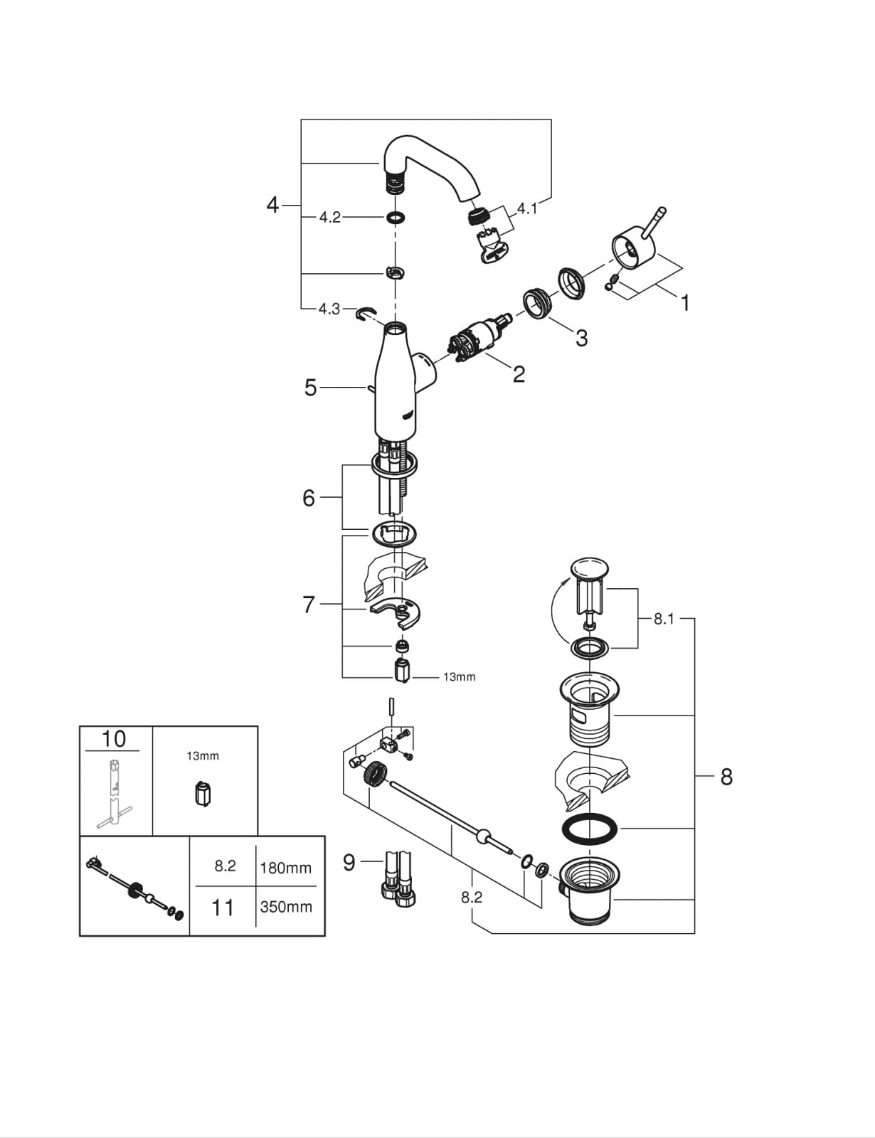 Baterie lavoar Grohe 23462DC1, Essence, 3/8'', M, 193 mm, ventil, mat, otel satinat — imaginea 4