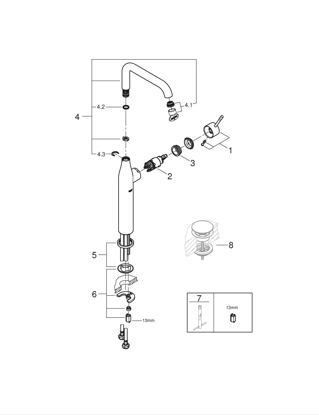 Baterie lavoar Grohe 24170AL1, Essence, 3/8'', marimea XL, pivotanta, fara ventil, mat, grafit — imaginea 2