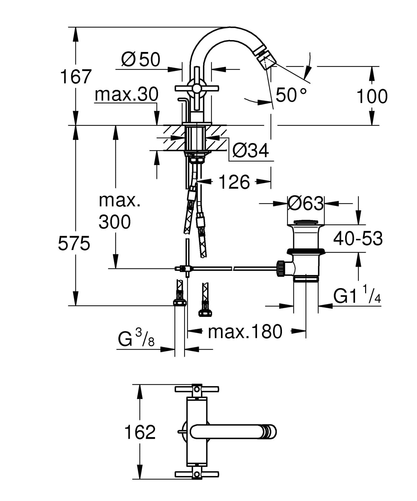 Baterie bideu Grohe 24027al3, Atrio, 3/8'', M, ventil, 167 mm, mat, grafit — imaginea 3
