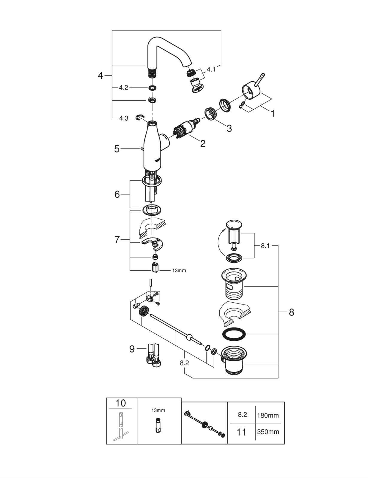 Baterie lavoar Grohe 24174A01, Essence, 3/8'', L, 244 mm, ventil, lucios, grafit — imaginea 8