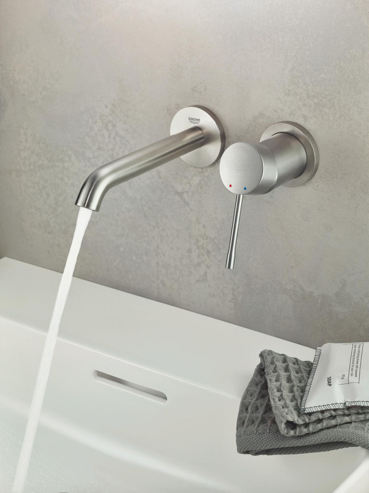 Baterie lavoar Grohe 29192DC1, Essence, pe perete, 183 mm, necesita valva, mat, otel satinat — imaginea 2