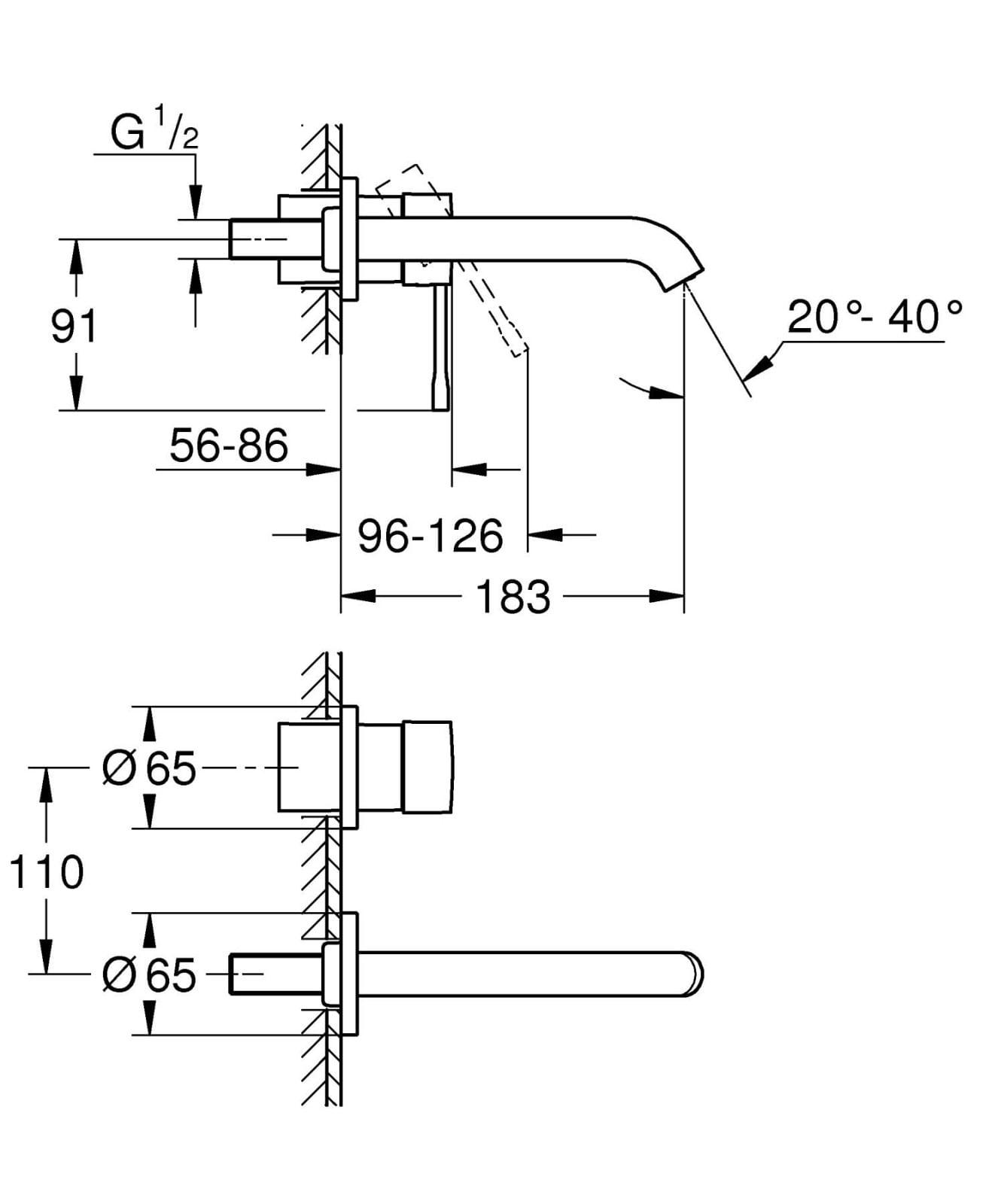 Baterie lavoar Grohe 29192DC1, Essence, pe perete, 183 mm, necesita valva, mat, otel satinat — imaginea 3